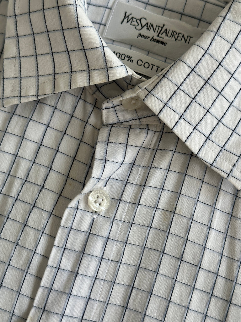 Yves Saint Laurent Check Pure Cotton Short Sleeve Logo Shirt - M - SYLK