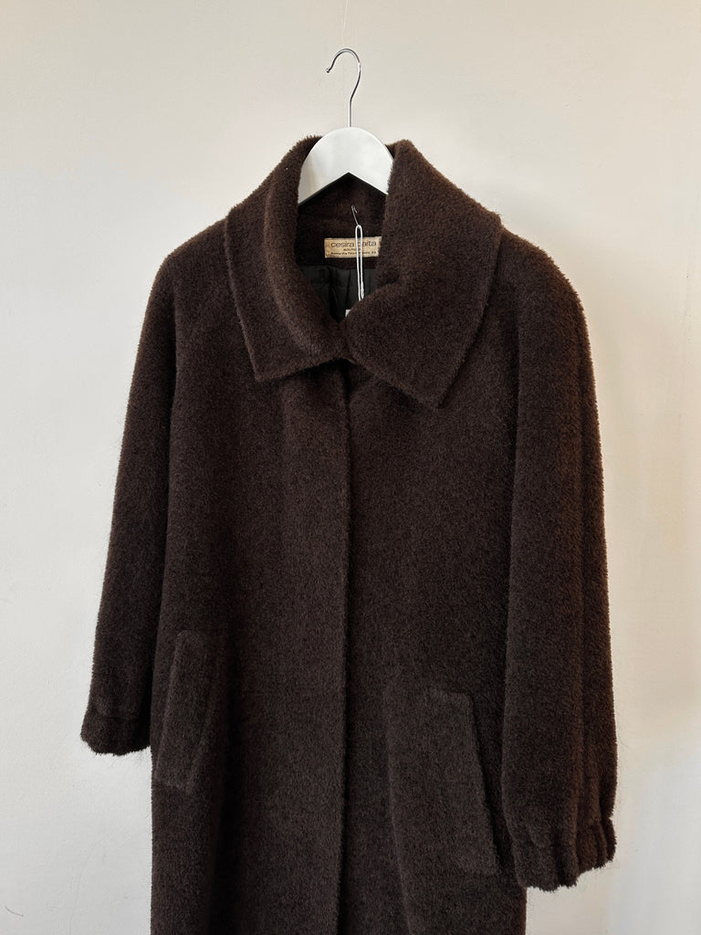Italian Vintage Wool Mohair Teddy Concealed Placket Coat - M - SYLK