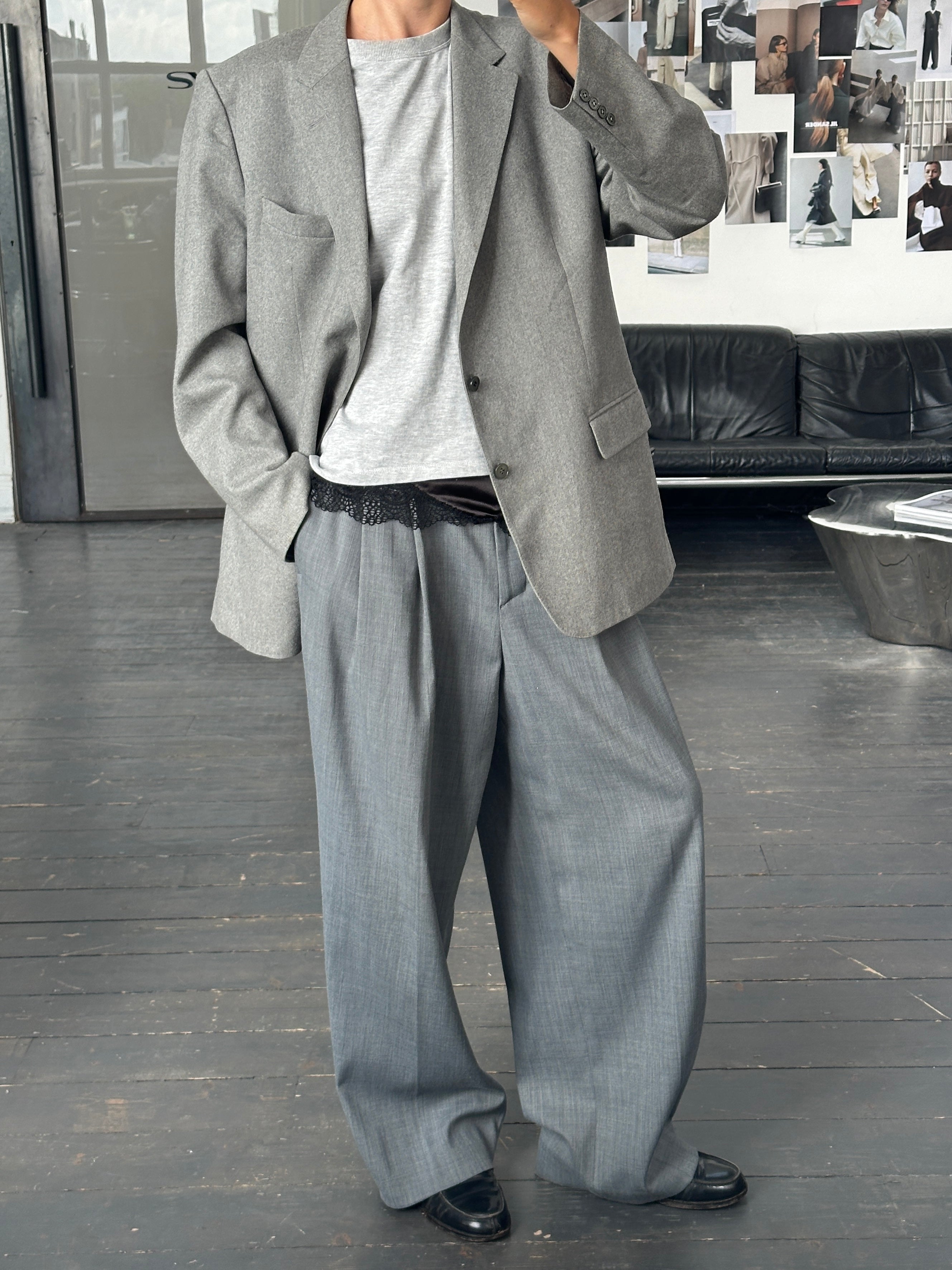 Christian Dior Monsieur 1990s brushed wool single-breasted blazer in size 44R/XL, tailored fit, dark neutral color, classic style.