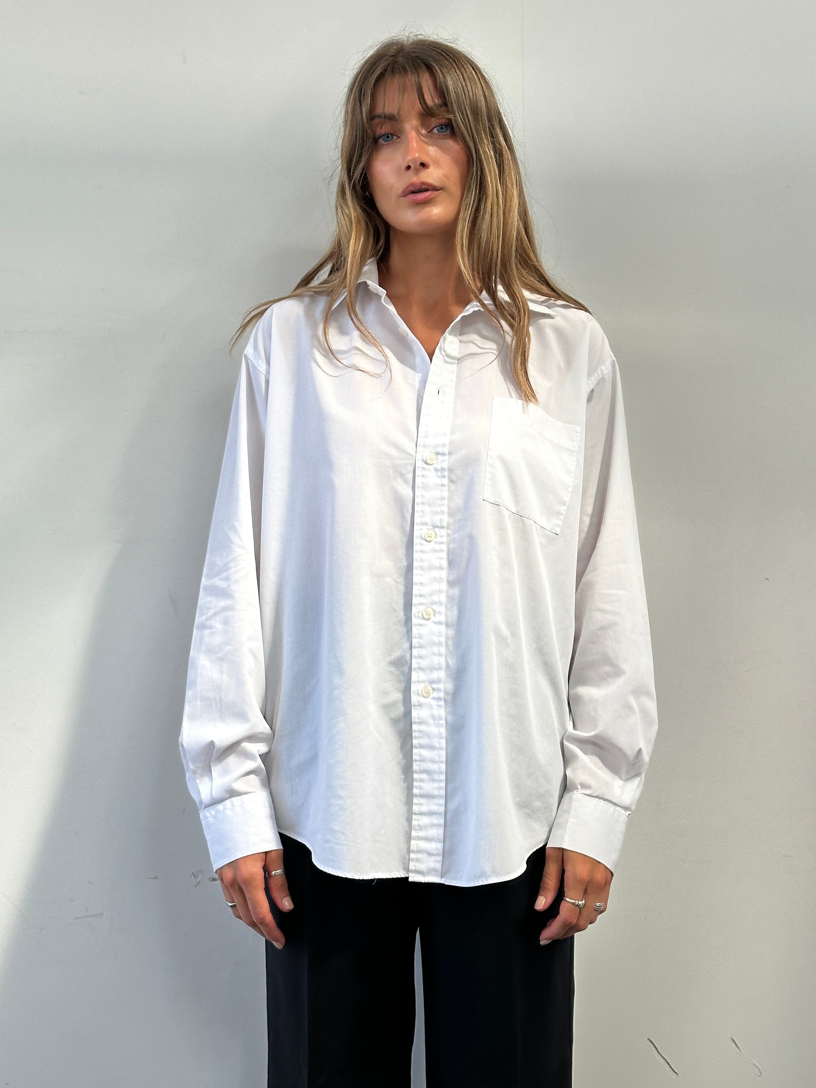 Yves Saint Laurent Pour Homme cotton logo shirt in size L, featuring a classic fit and embroidered branding on the chest.