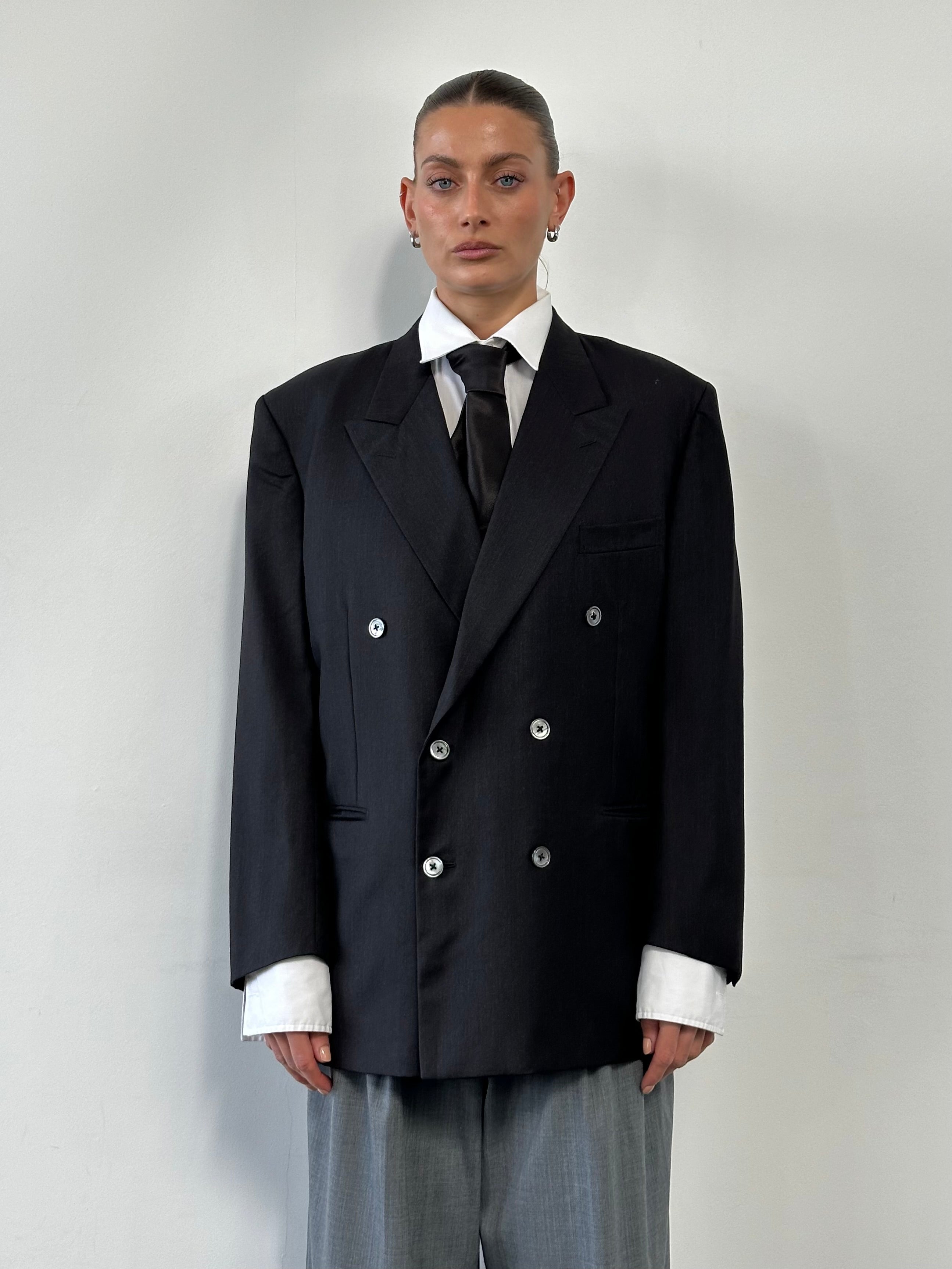 極美品 極上ウールダブルスーツ × Yves Saint Laurentネクタイ Yves Saint Laurent 80s Wool Double Breasted Blazer - 40R/L