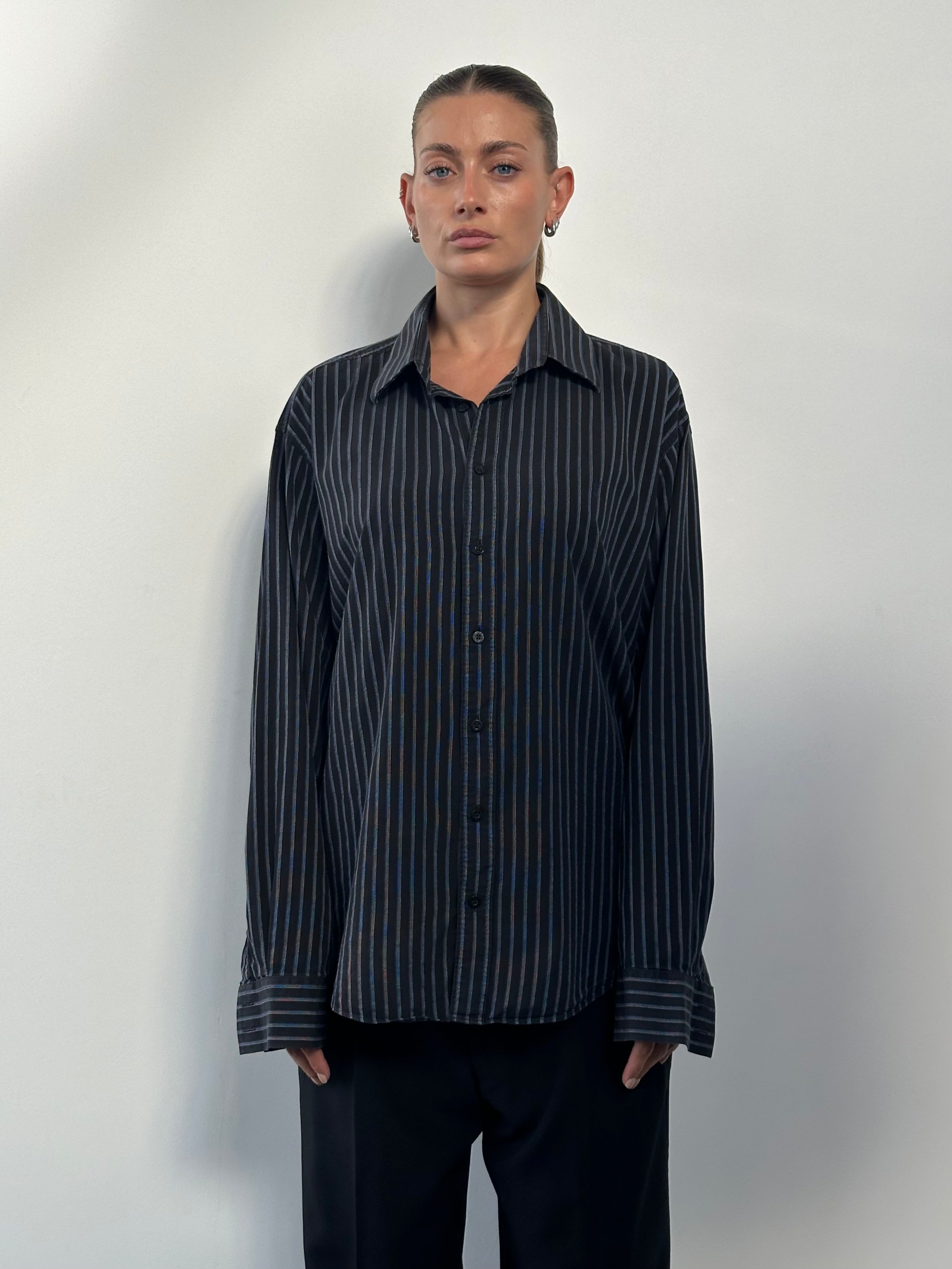 Yves Saint Laurent Pour Homme stripe cotton logo shirt in XL, featuring classic design and brand logo on the front.