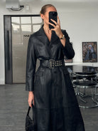 Vintage 1990s Floor Length Leather Trench Coat - S/M - SYLK