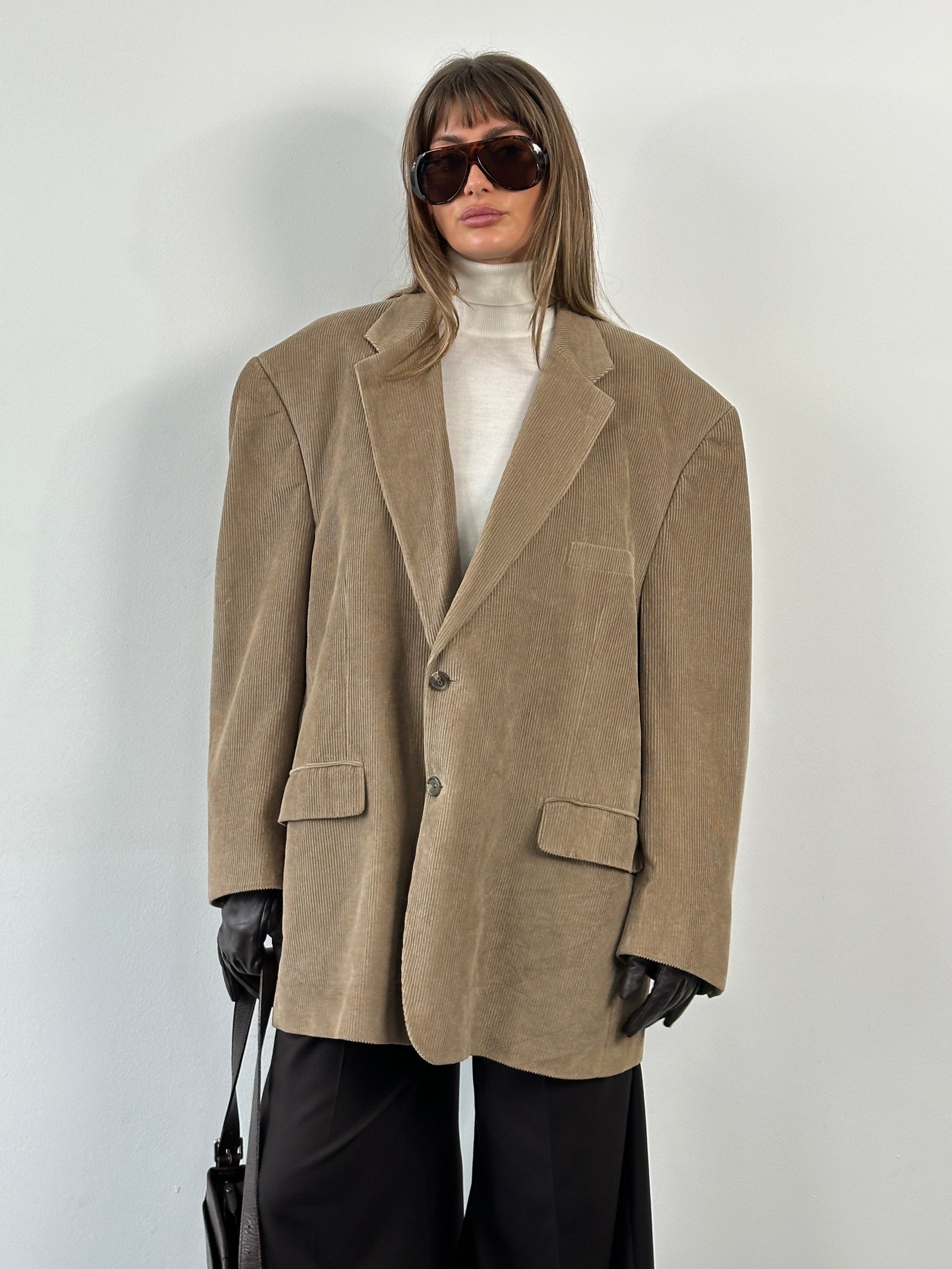 Ralph Lauren Lauren 2000s corduroy single-breasted blazer in size 52R/3XL, shown in a rich brown color with classic lapel collar