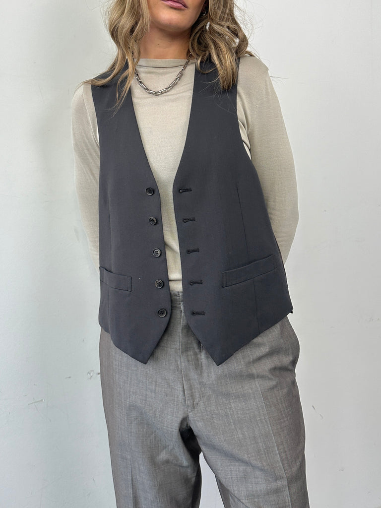 Vintage Pure Wool Tailored Waistcoat - L - SYLK