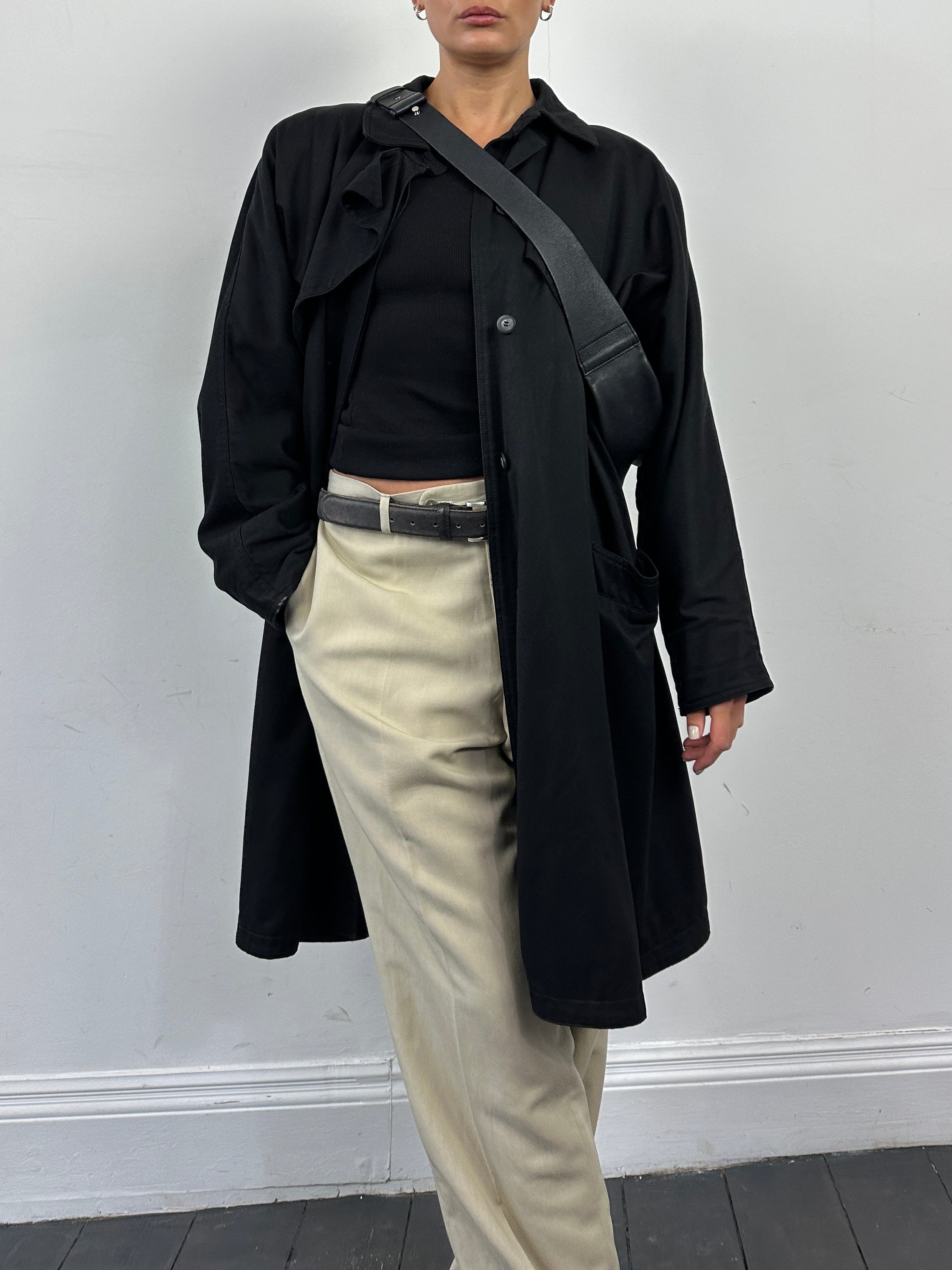 Italian vintage pure cotton trench coat in XL, featuring classic design and durable fabric, displayed on a hanger.