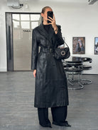 Vintage 1990s Floor Length Belted Leather Trench Coat - M - SYLK
