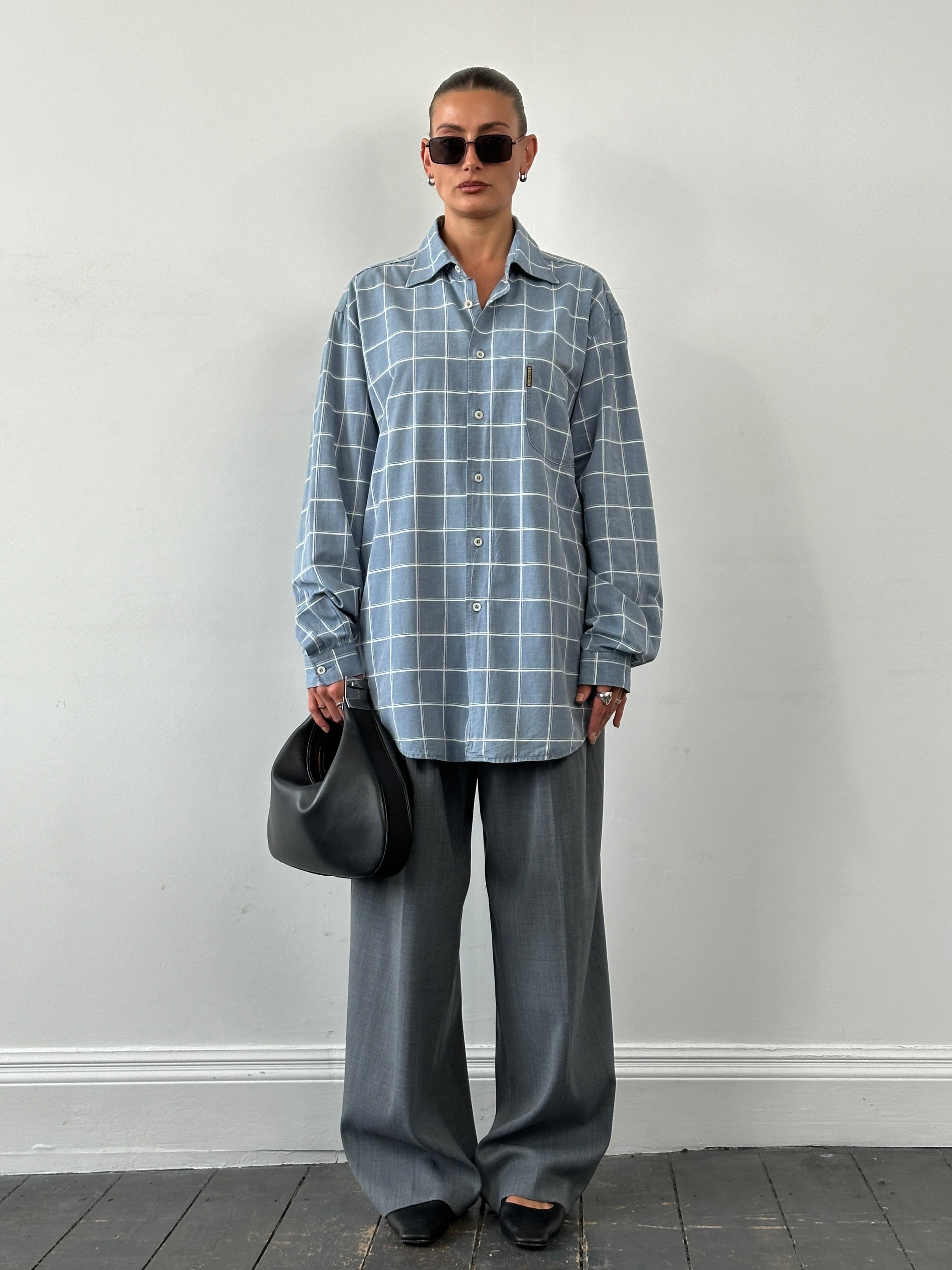 Armani Jeans check flannel pure cotton logo shirt in XXL, featuring a classic plaid pattern and button-up style.