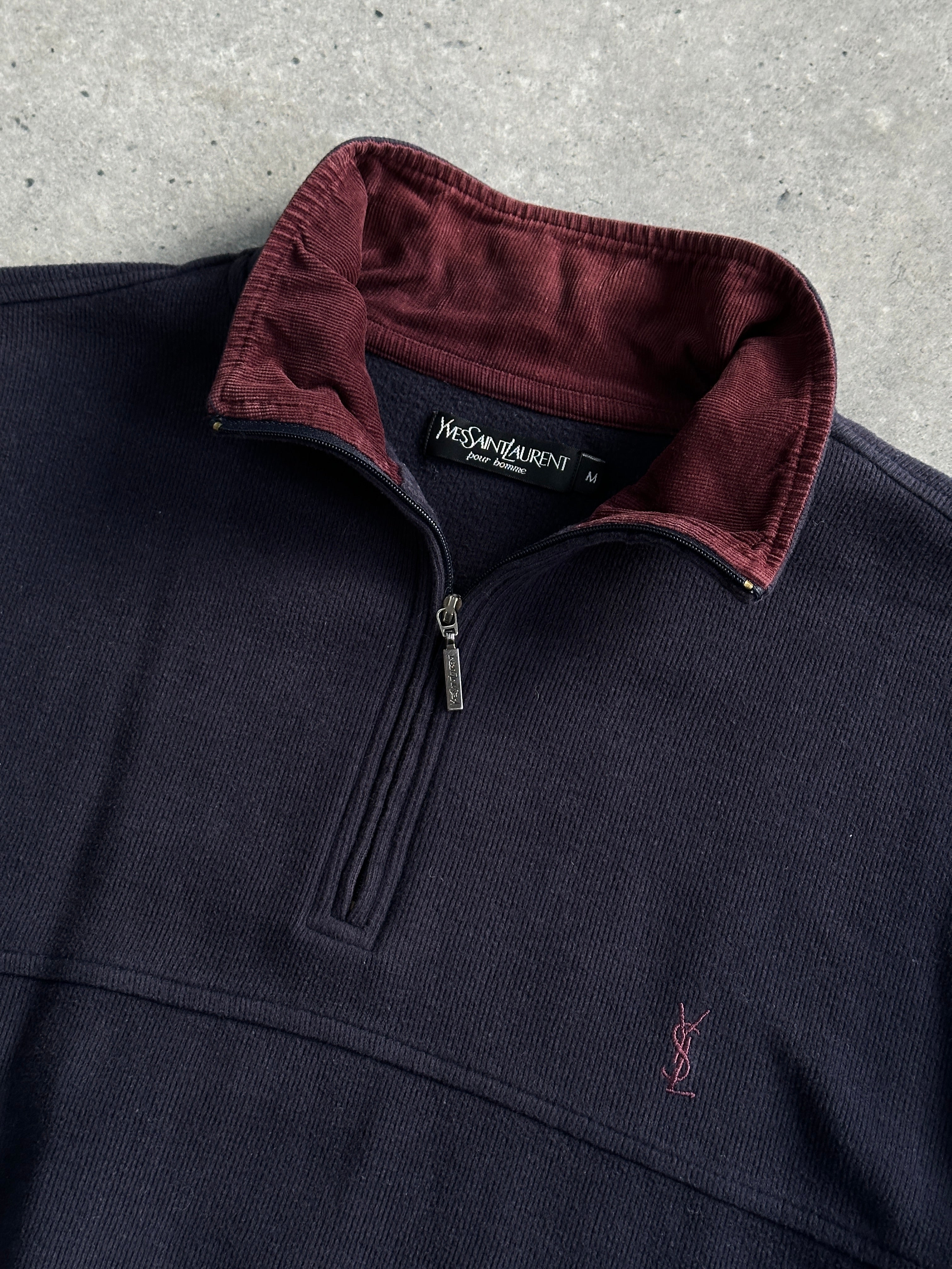 Yves Saint Laurent Cotton Logo Quarter Zip Sweatshirt - M/L - SYLK