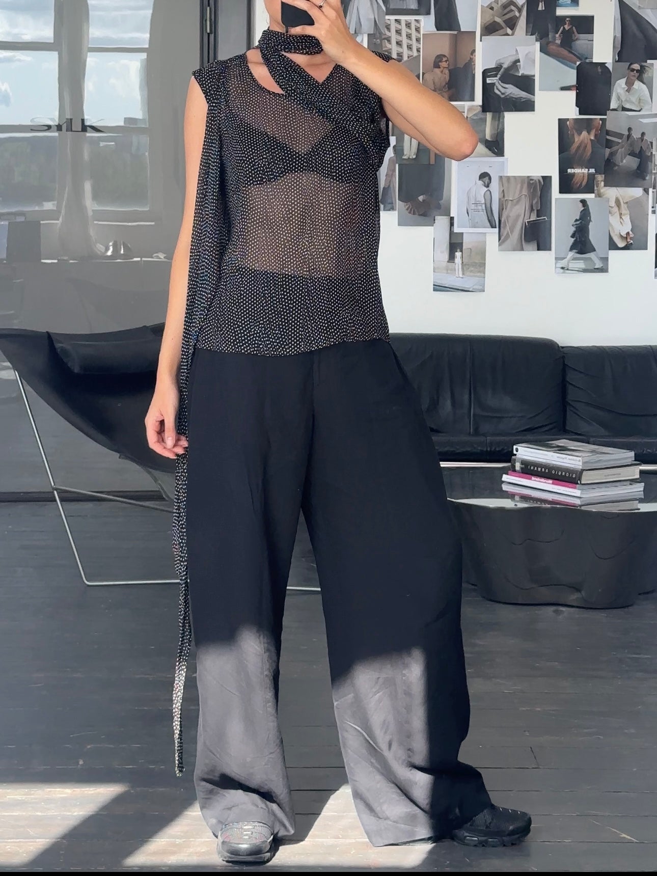 Max Mara pure silk polkadot multiway tie tank top in size M, showcasing its elegant design and versatile styling options.