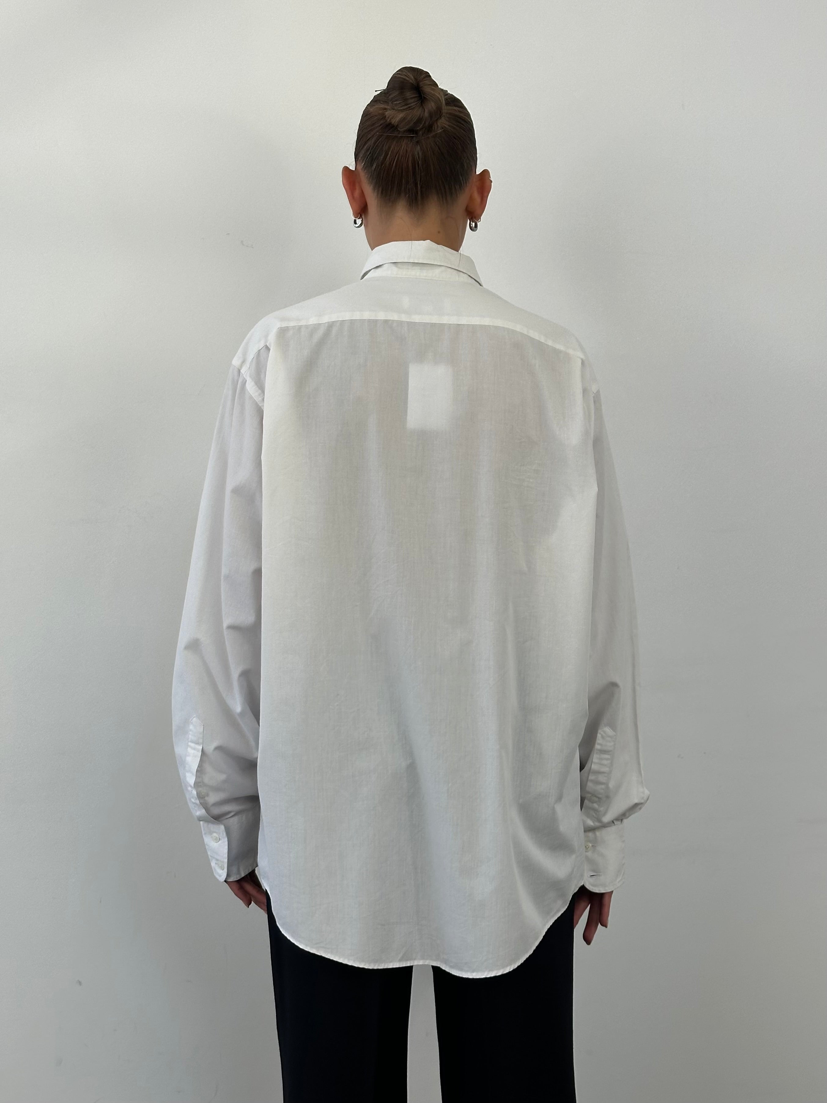 Yves Saint Laurent 90s cotton logo shirt in XL, featuring the classic YSL logo design on a white cotton shirt.