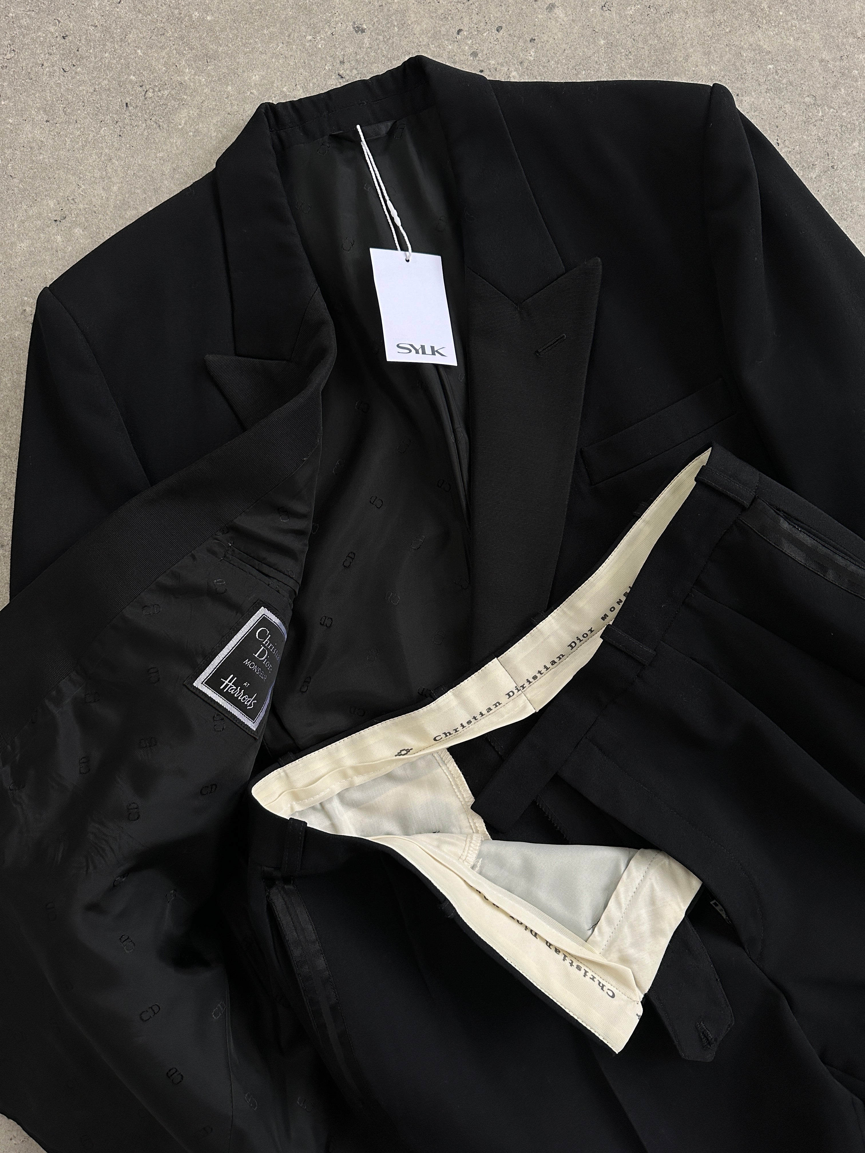Christian Dior Monsieur tuxedo jumpsuit, double-breasted design in size 42S/W34, tailored fit, black formal suit.