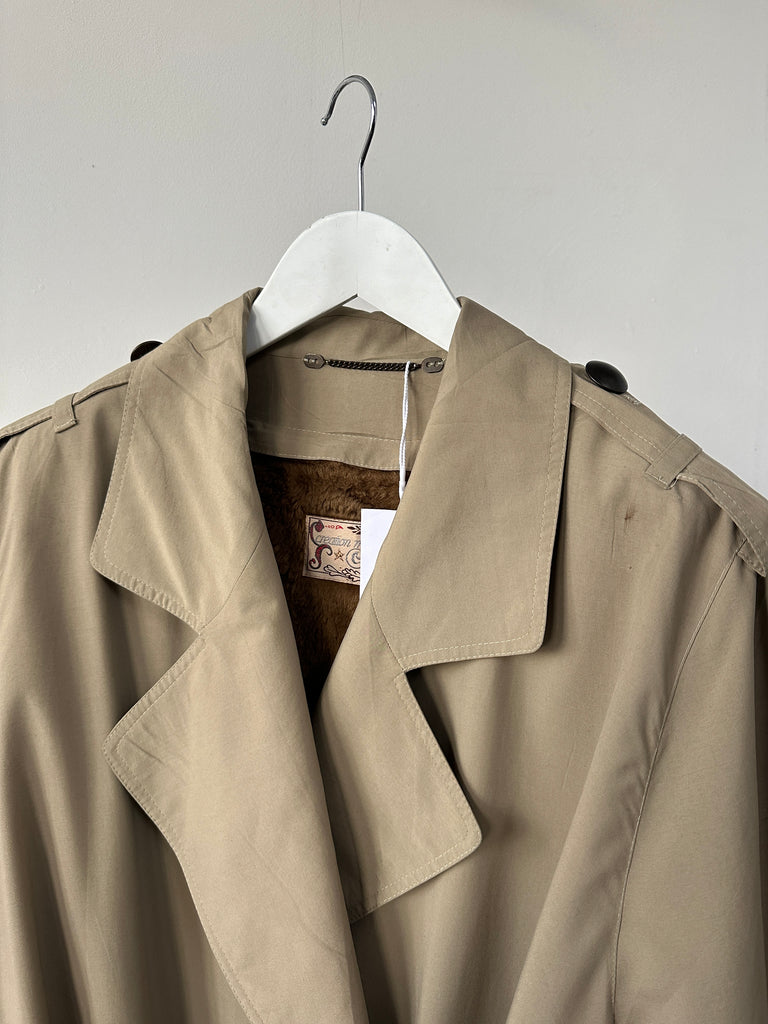Vintage Removable Fur Lined Double Breasted Belted Trench Coat - XL - SYLK