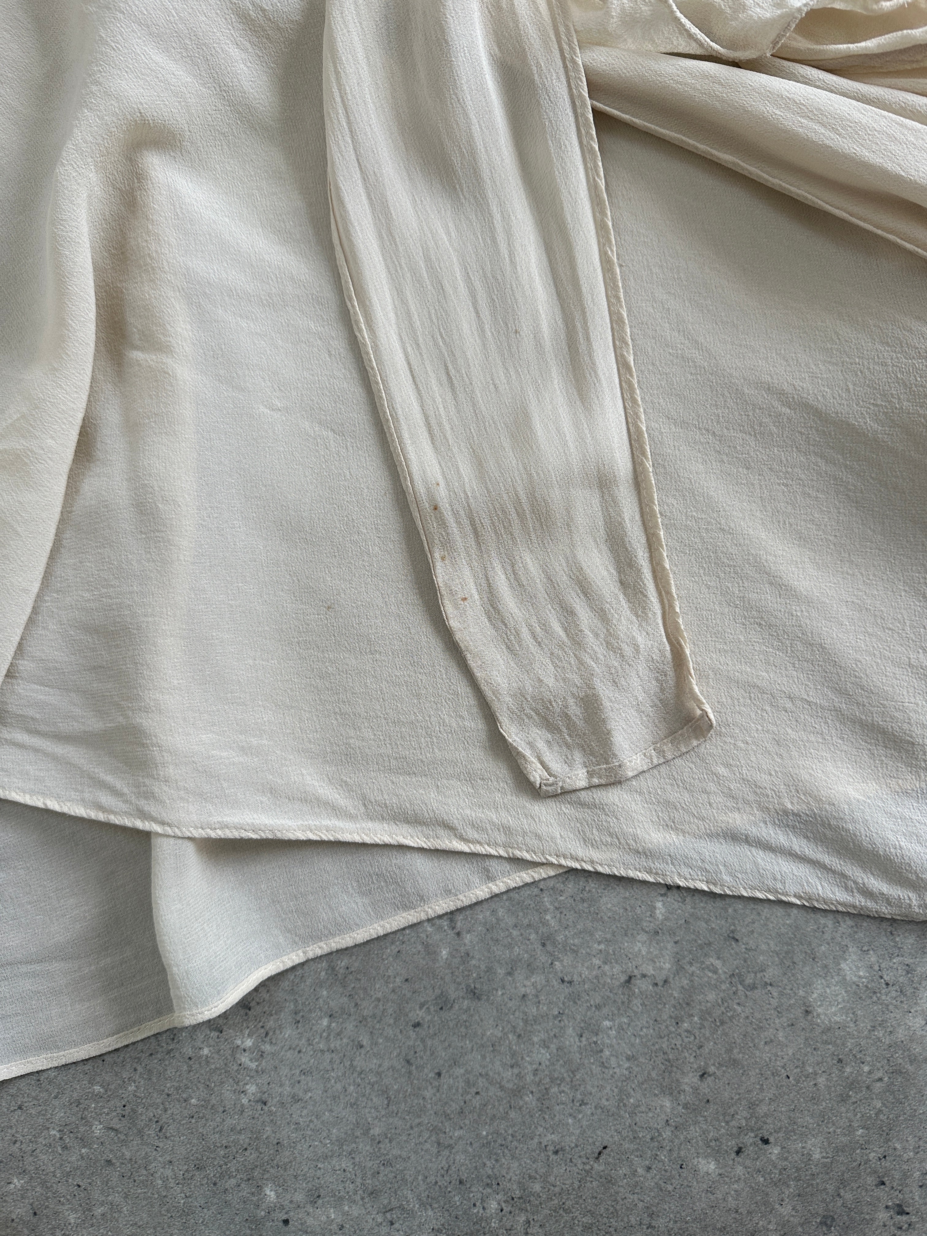 Max Mara pure silk frill wrap blouse in size L, shown with delicate frill details and elegant design, perfect for stylish shirts.