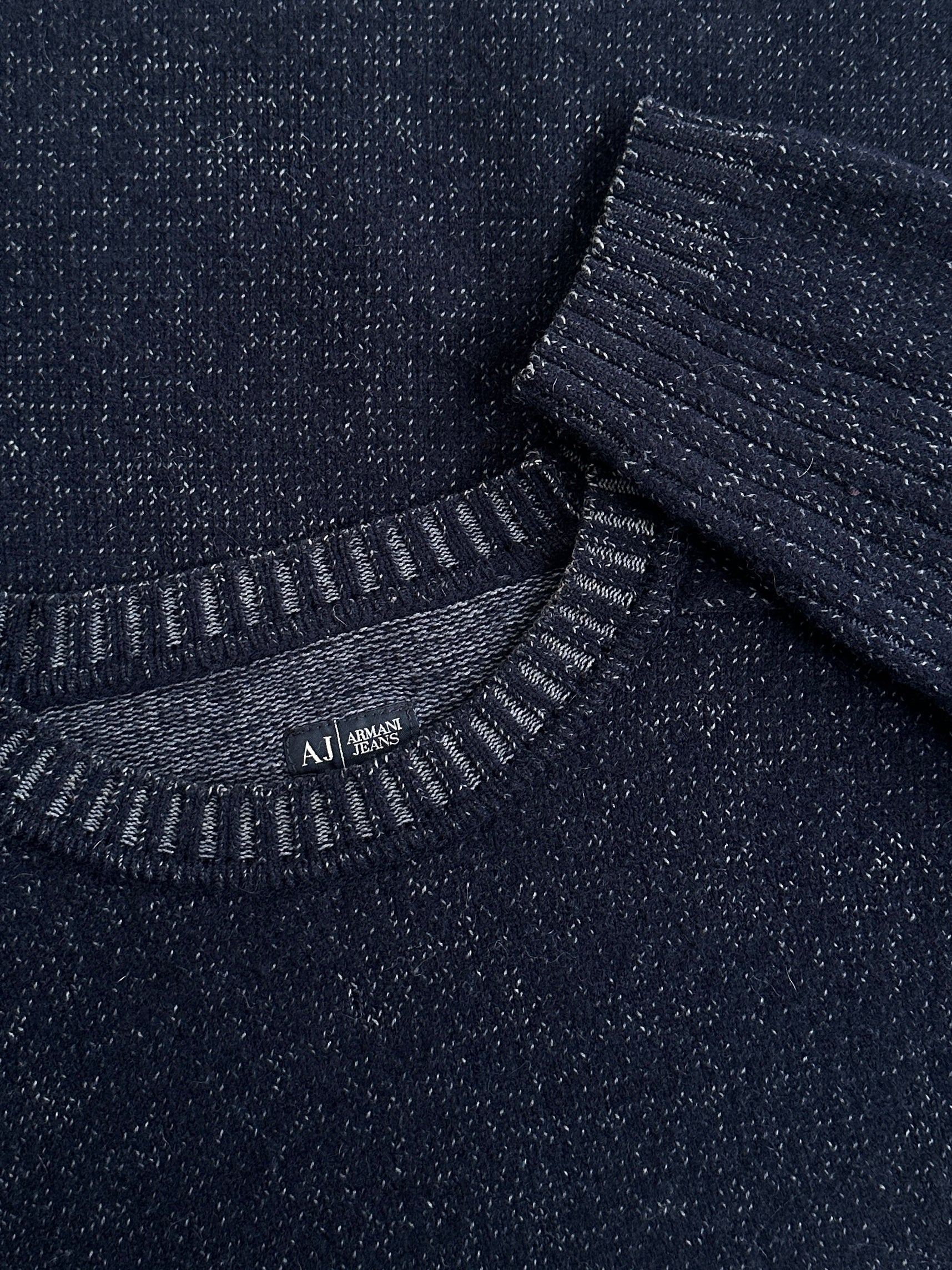 Armani Jeans 2000s wool knitted logo jumper in size M, featuring a cozy knit with the brand's logo on the chest.