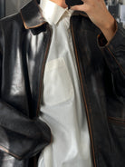 Italian Vintage 1990s Distressed Leather Jacket - L/XL - SYLK