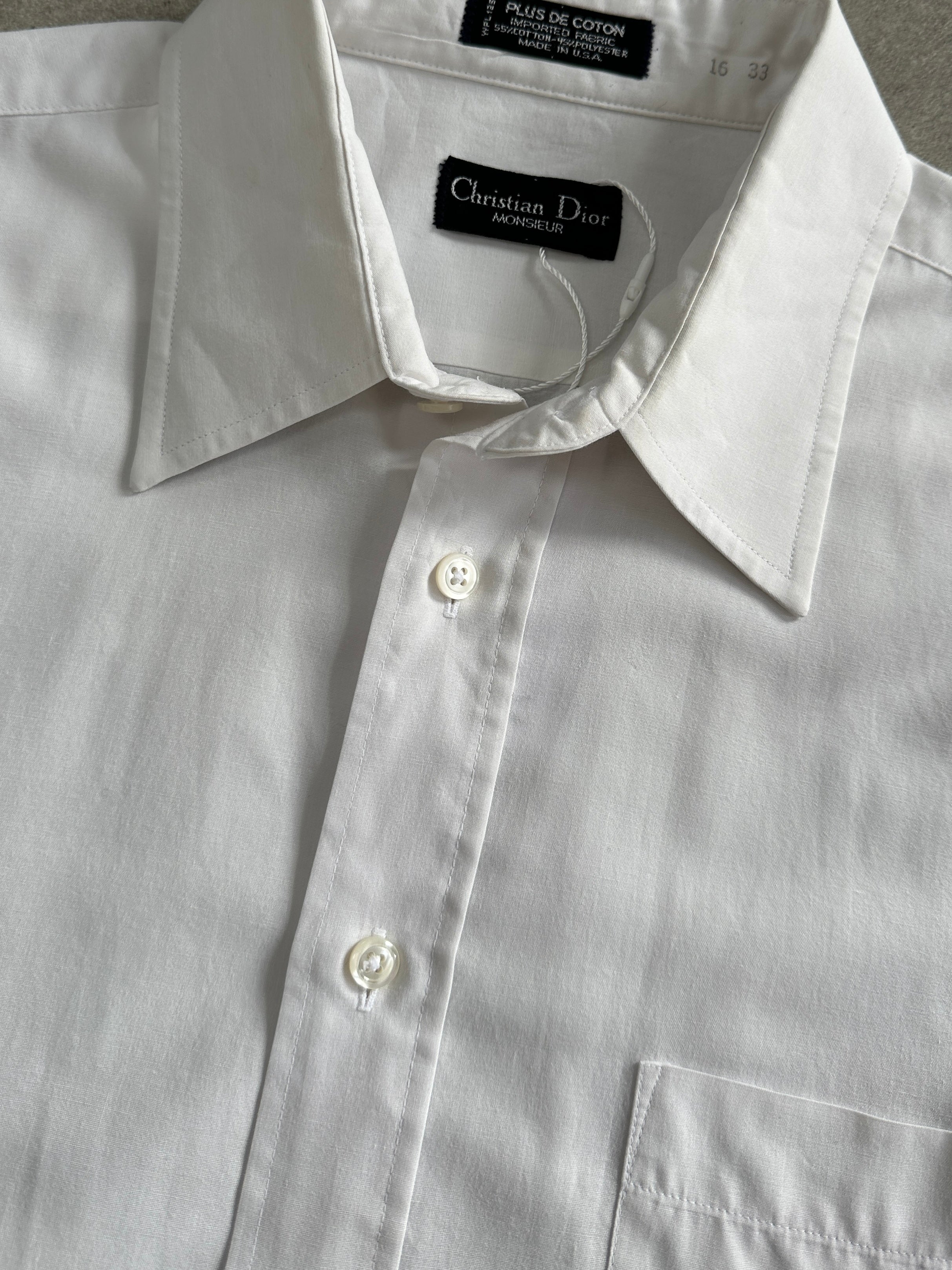 Christian Dior Monsieur cotton dress shirt in size L, white with classic collar and button-front, tailored for a refined look.
