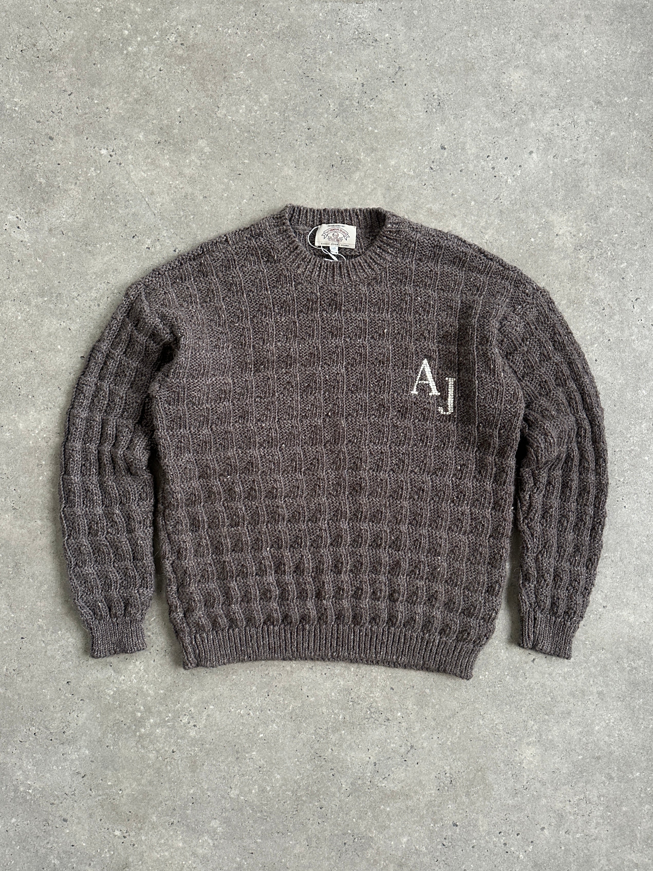 Armani Jeans wool alpaca knitted jumper with AJ logo in size large/extra large, featuring a cozy, textured knit design.