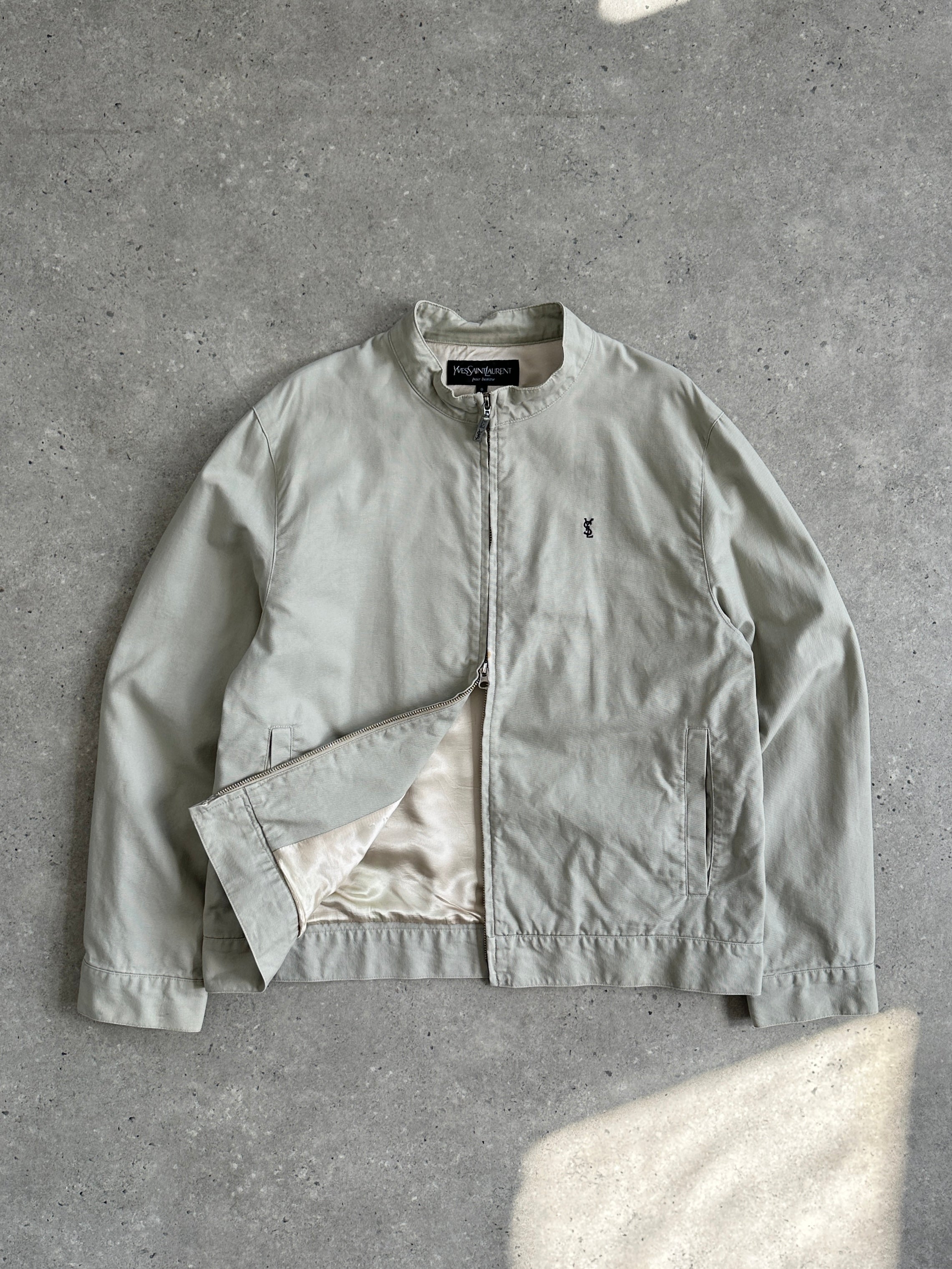 Yves Saint Laurent Pour Homme pure cotton bomber jacket with double zip and logo details, size M/L, black color.