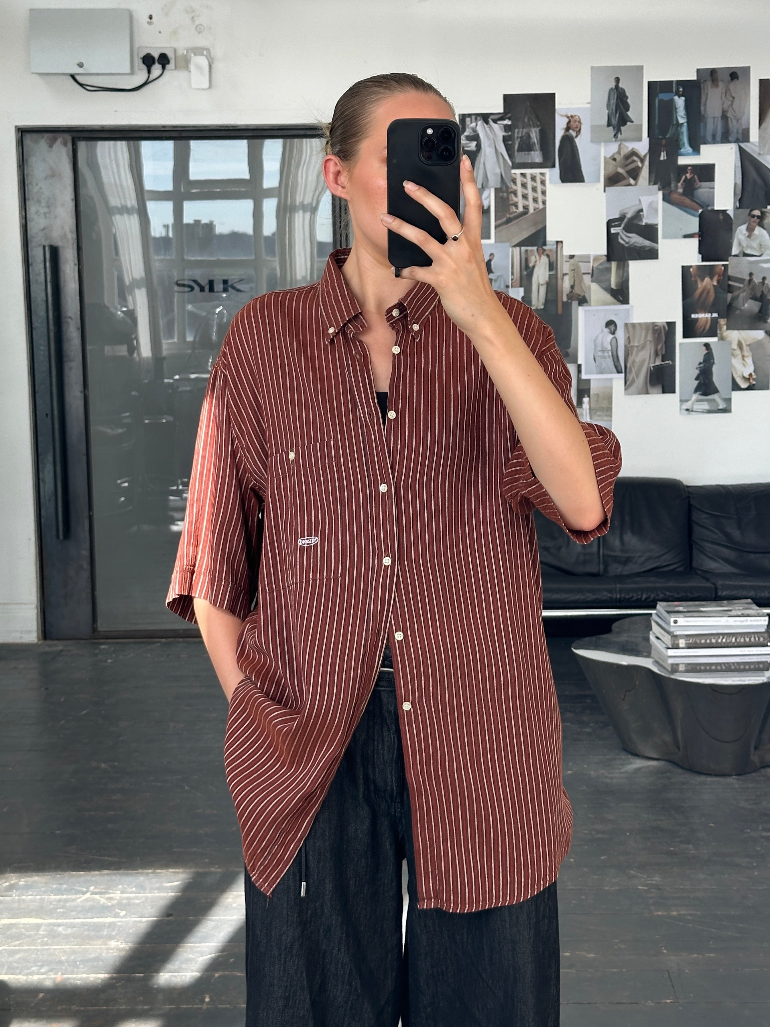Missoni 1990s pure cotton short sleeve stripe shirt in XXL, featuring colorful horizontal stripes and classic collar.