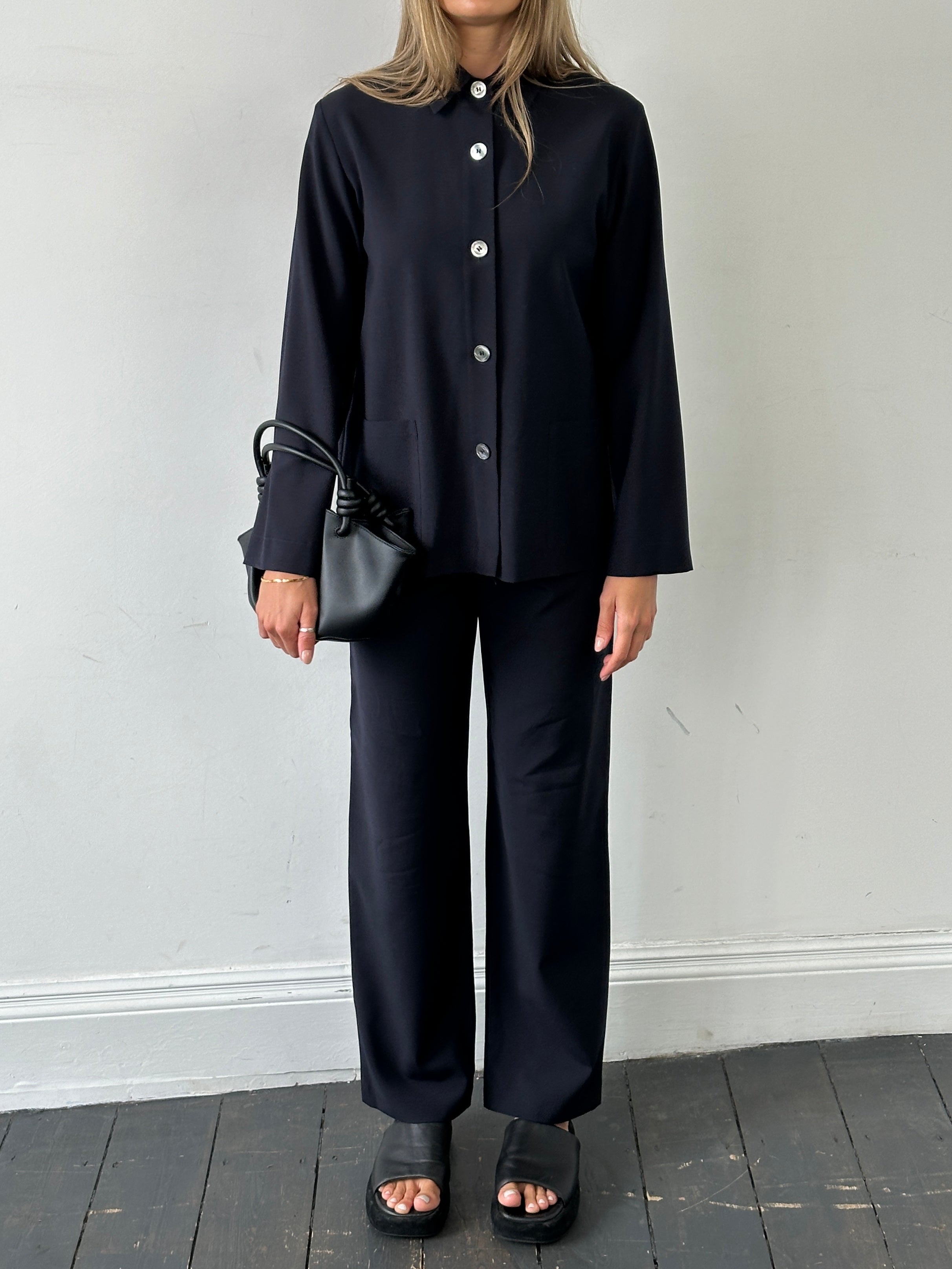 St Michael pure wool two-piece suit set featuring a stylish jumpsuit in size M/L, shown in a natural fabric and tailored fit.