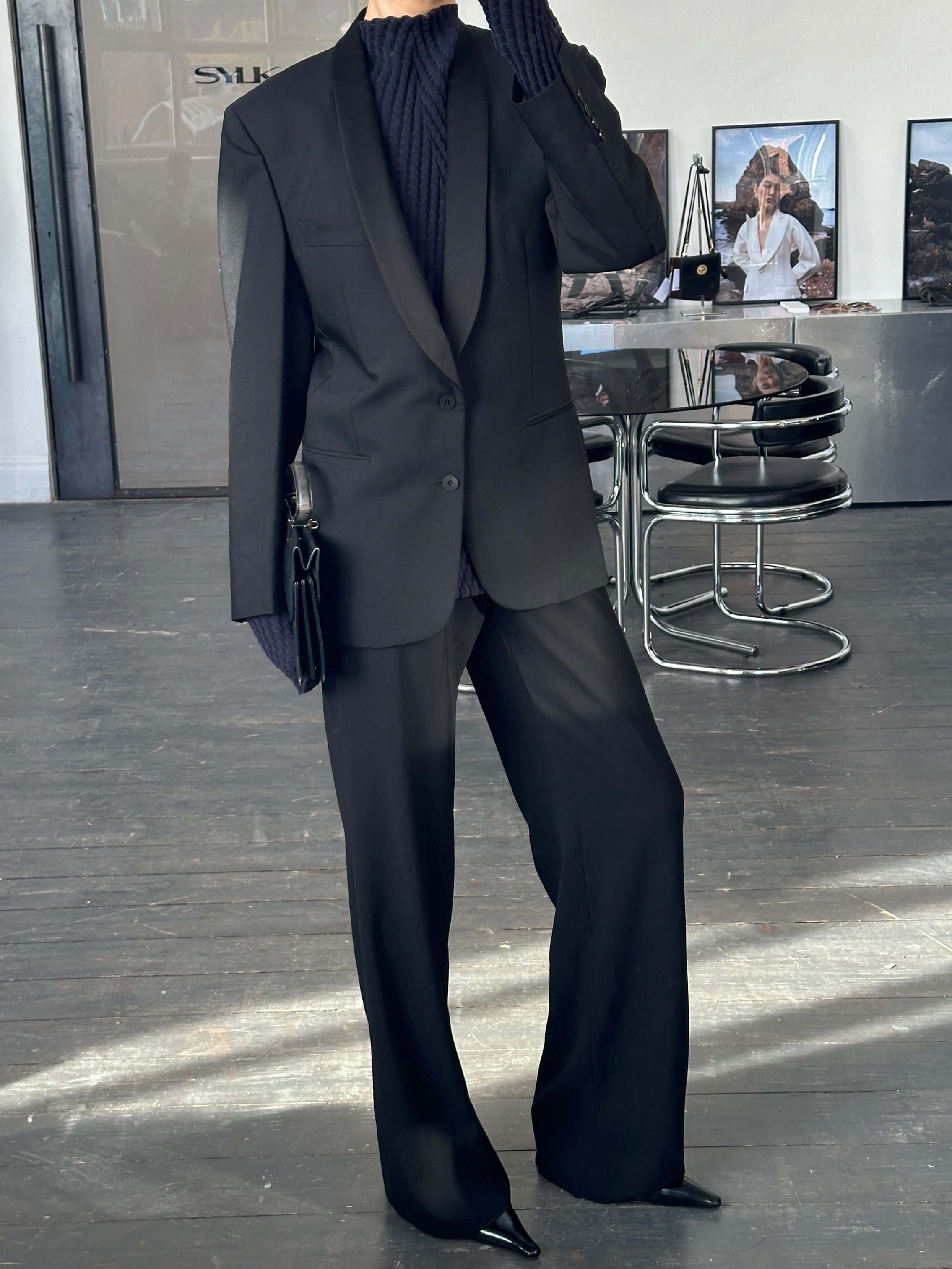 Christian Dior Monsieur 1980s wool mohair tuxedo blazer, 38R/M, tailored fit with classic lapels and button details.