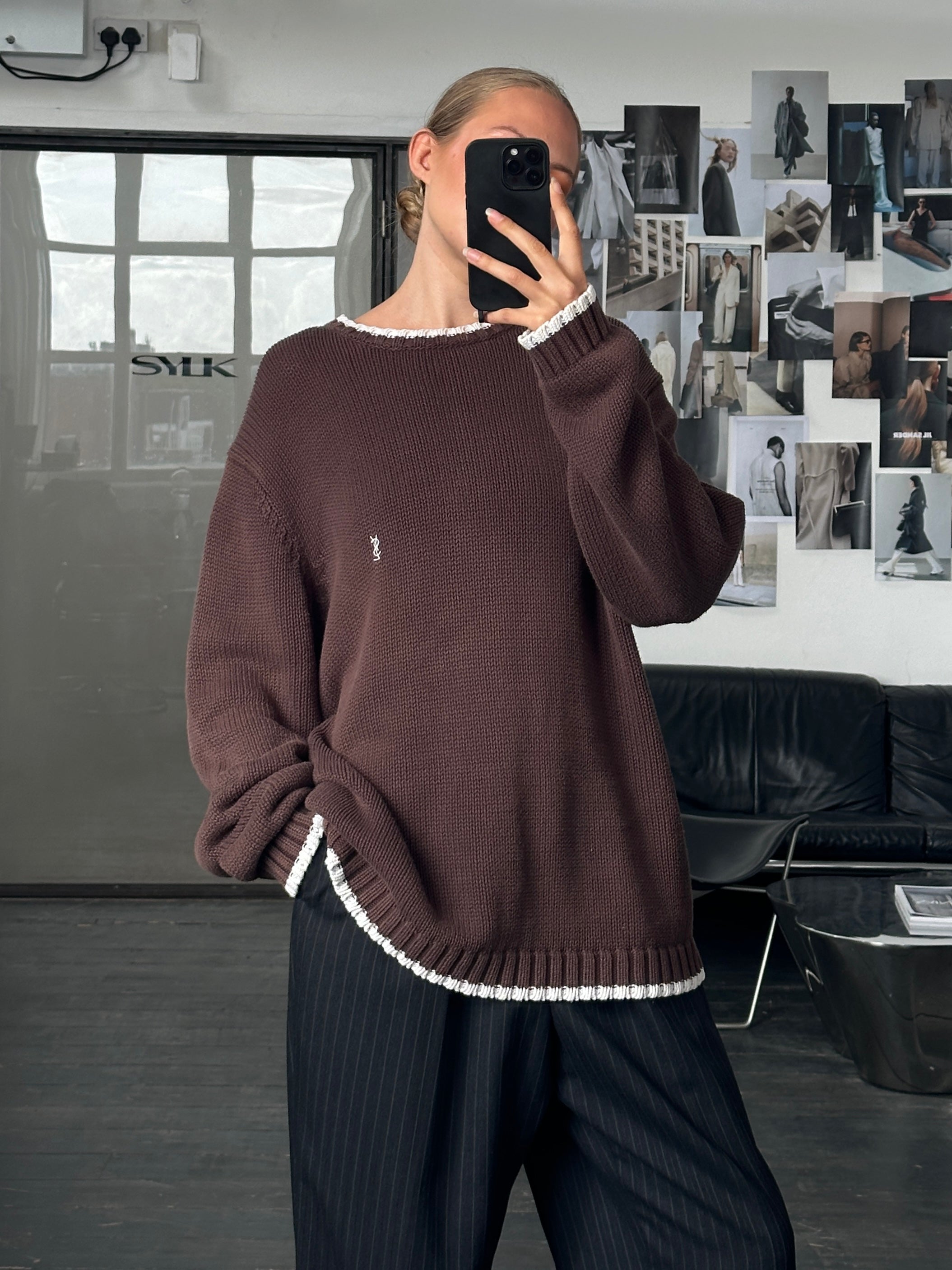 Yves Saint Laurent Pour Homme XXL knitted cotton jumper with logo, featuring a classic crewneck design in a solid color.