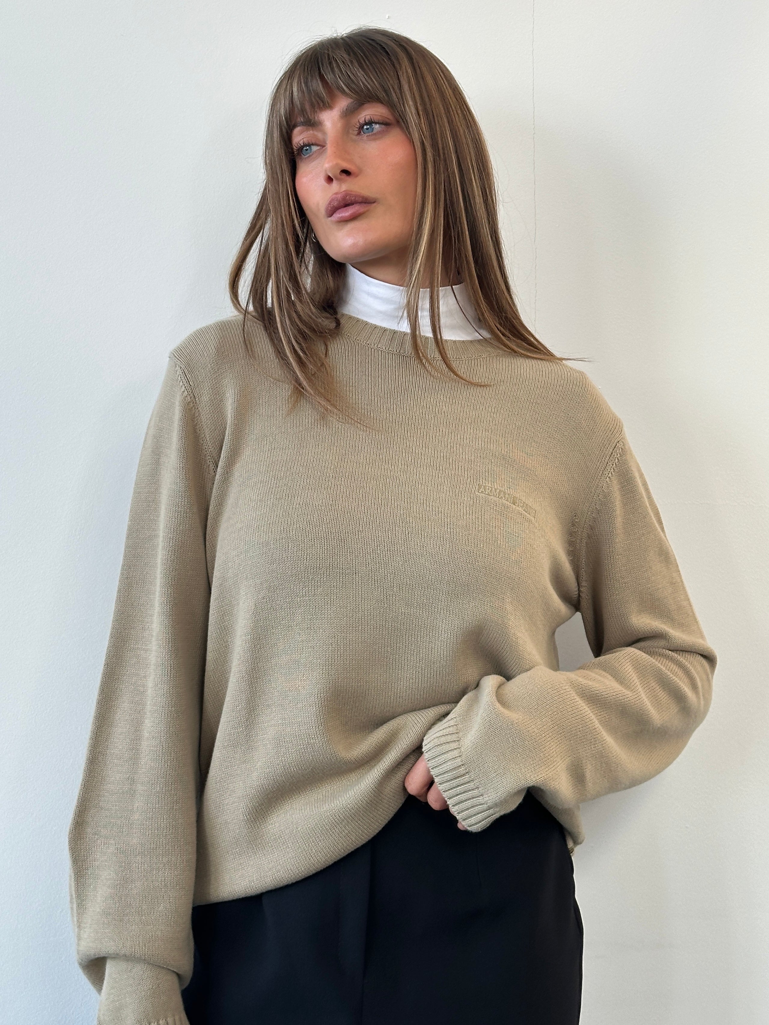Armani Jeans 1990s Pure Cotton Logo Knitted Jumper - L | SYLK