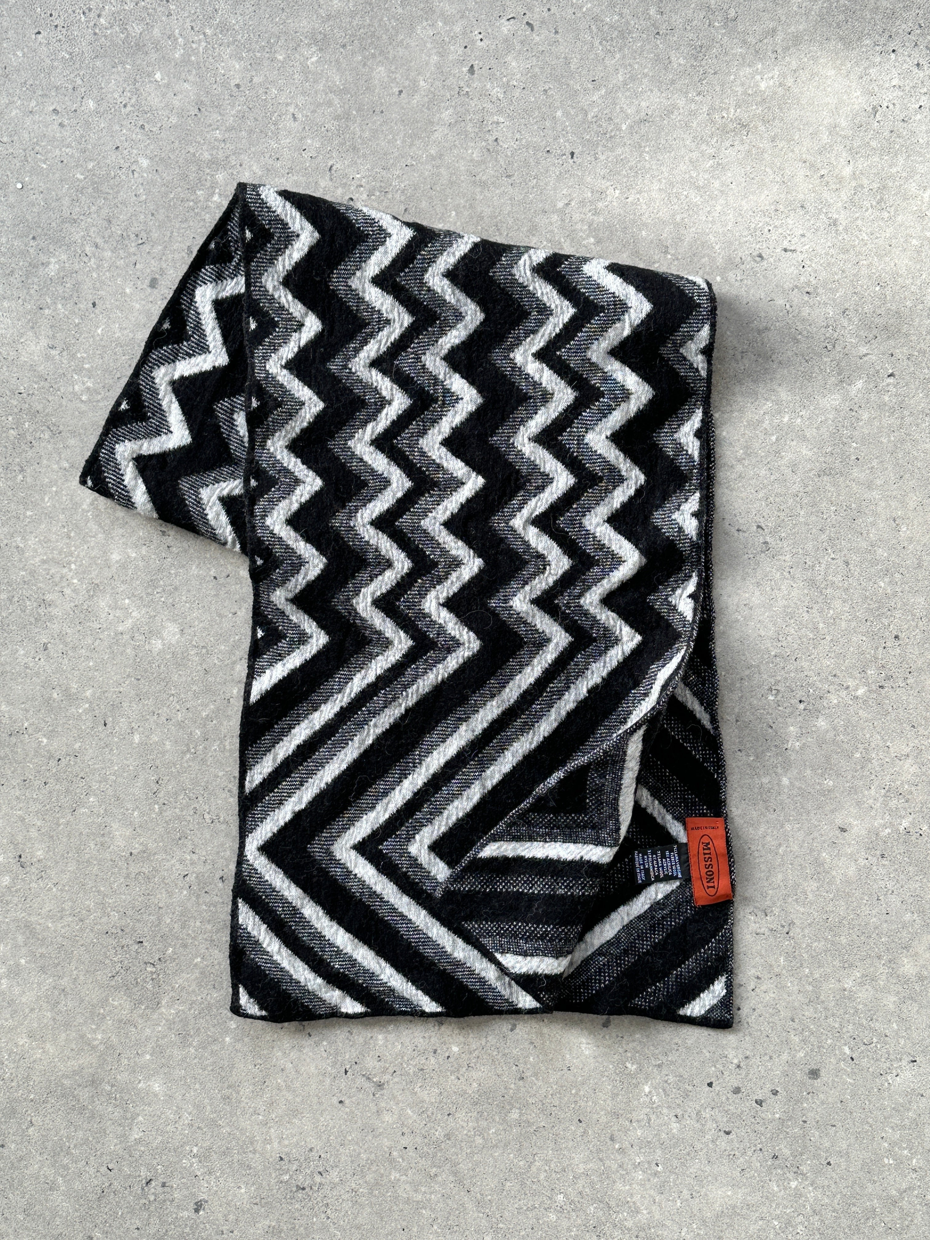 Missoni wool chevron scarf featuring colorful zigzag pattern and soft texture, perfect for stylish winter accessories.