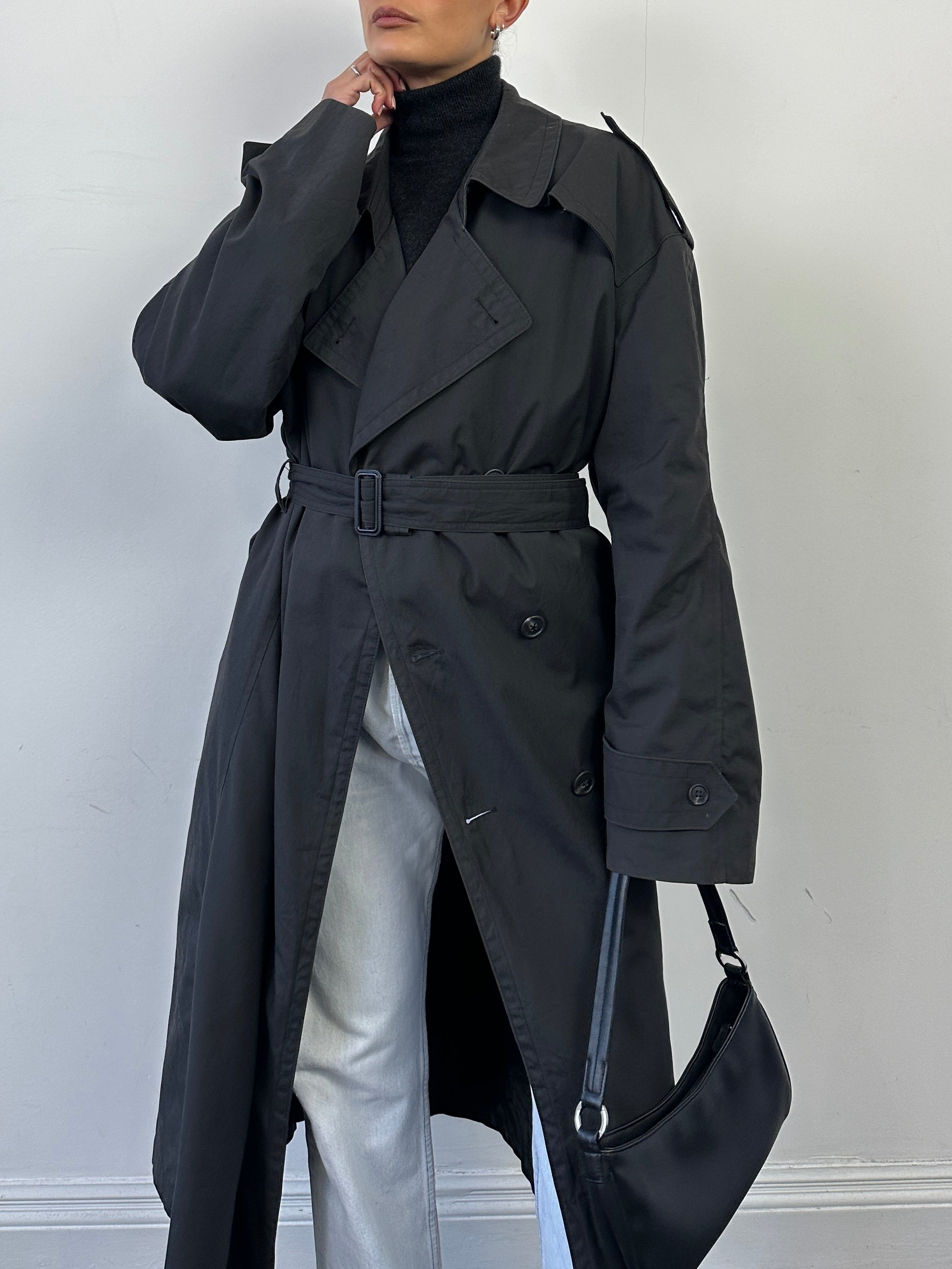 Christian Dior cotton double-breasted belted trench coat in XXL, beige color, with classic collar and button details.