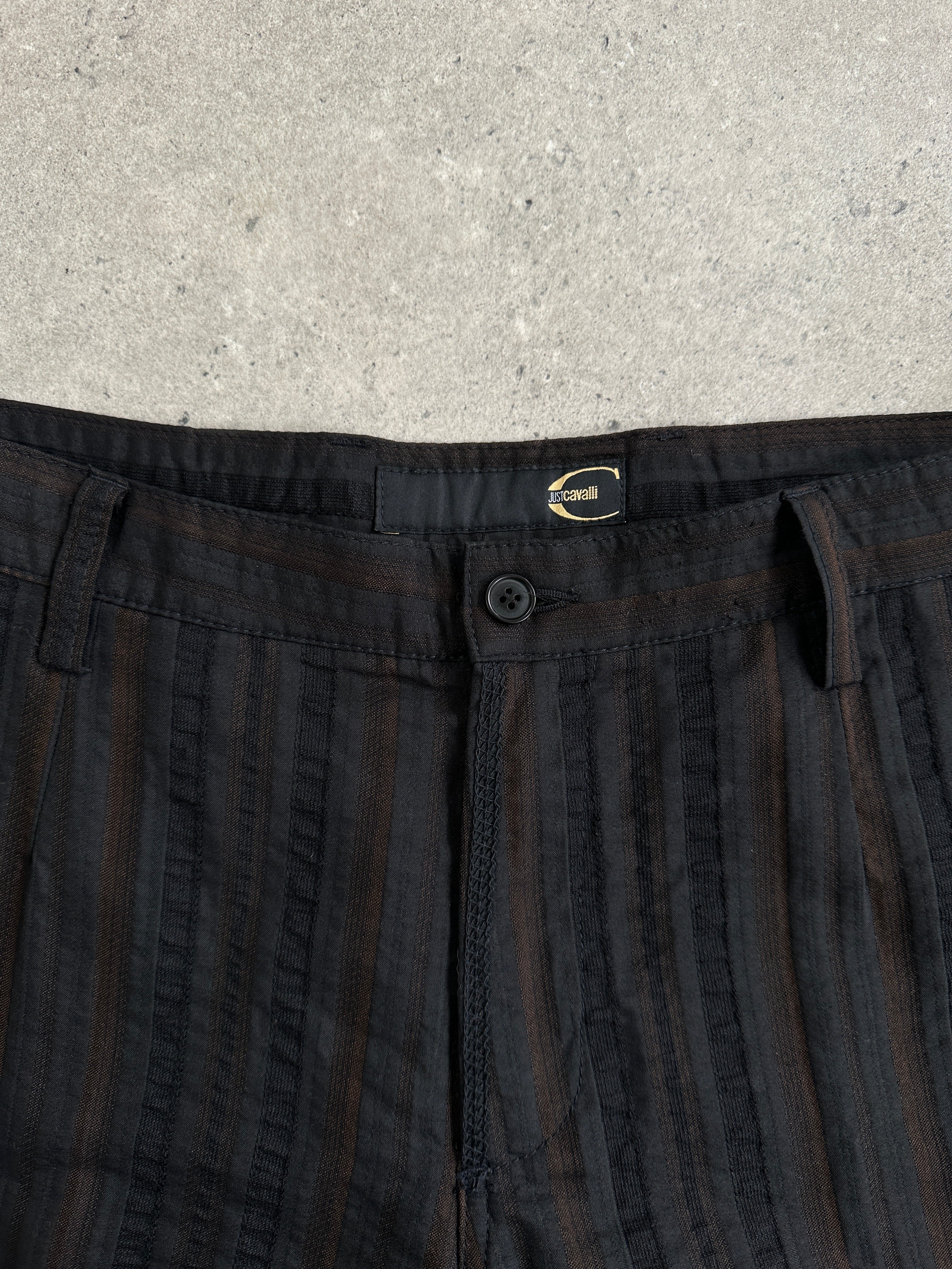 Roberto Cavalli Just Cavalli striped mid-rise flared trousers in black and white, size W28, with a stylish retro 2000s design.