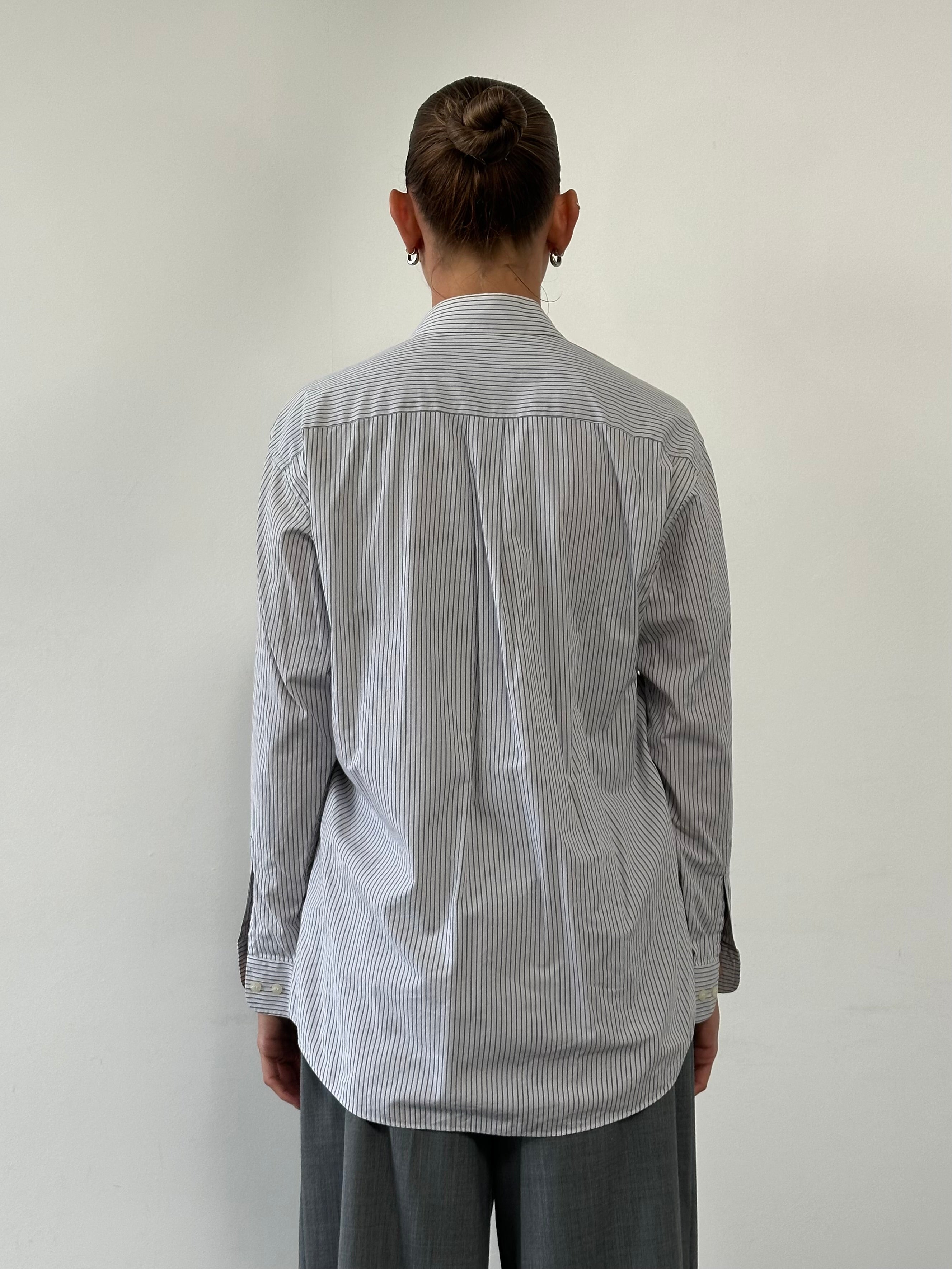Yves Saint Laurent stripe cotton logo shirt in size M, featuring a classic design with the YSL logo and bold stripe pattern.
