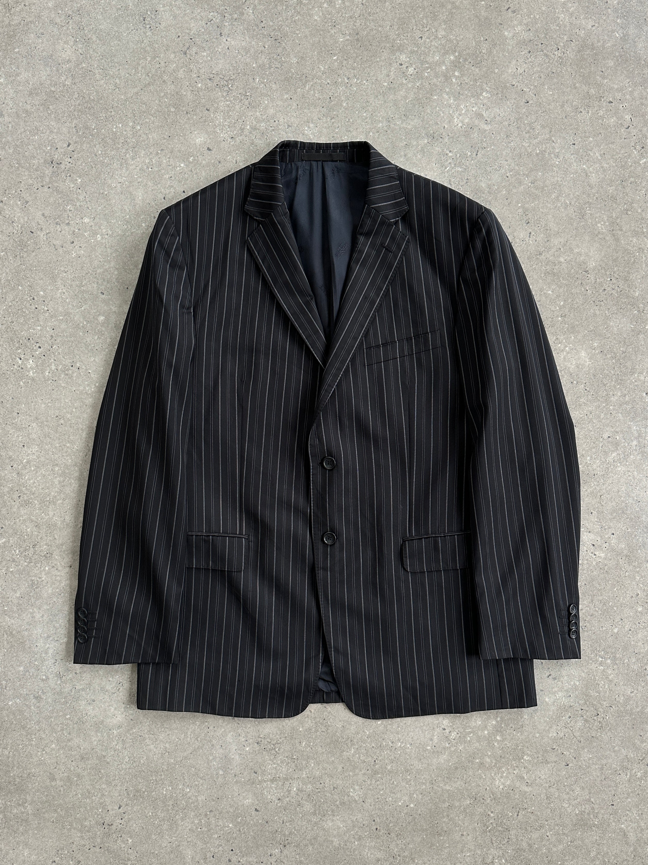 Versace Collection 2000s striped pure wool single-breasted blazer in size 46R/XL, featuring a tailored fit and classic design.