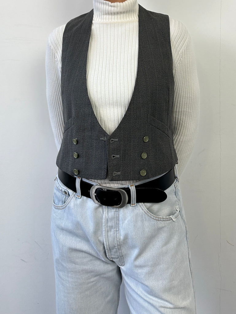 Vintage Wool Pinstripe Double Breasted Waistcoat - M - SYLK