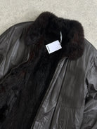 Vintage Faux Fur Lined Minimal Leather Bomber Jacket - S - SYLK