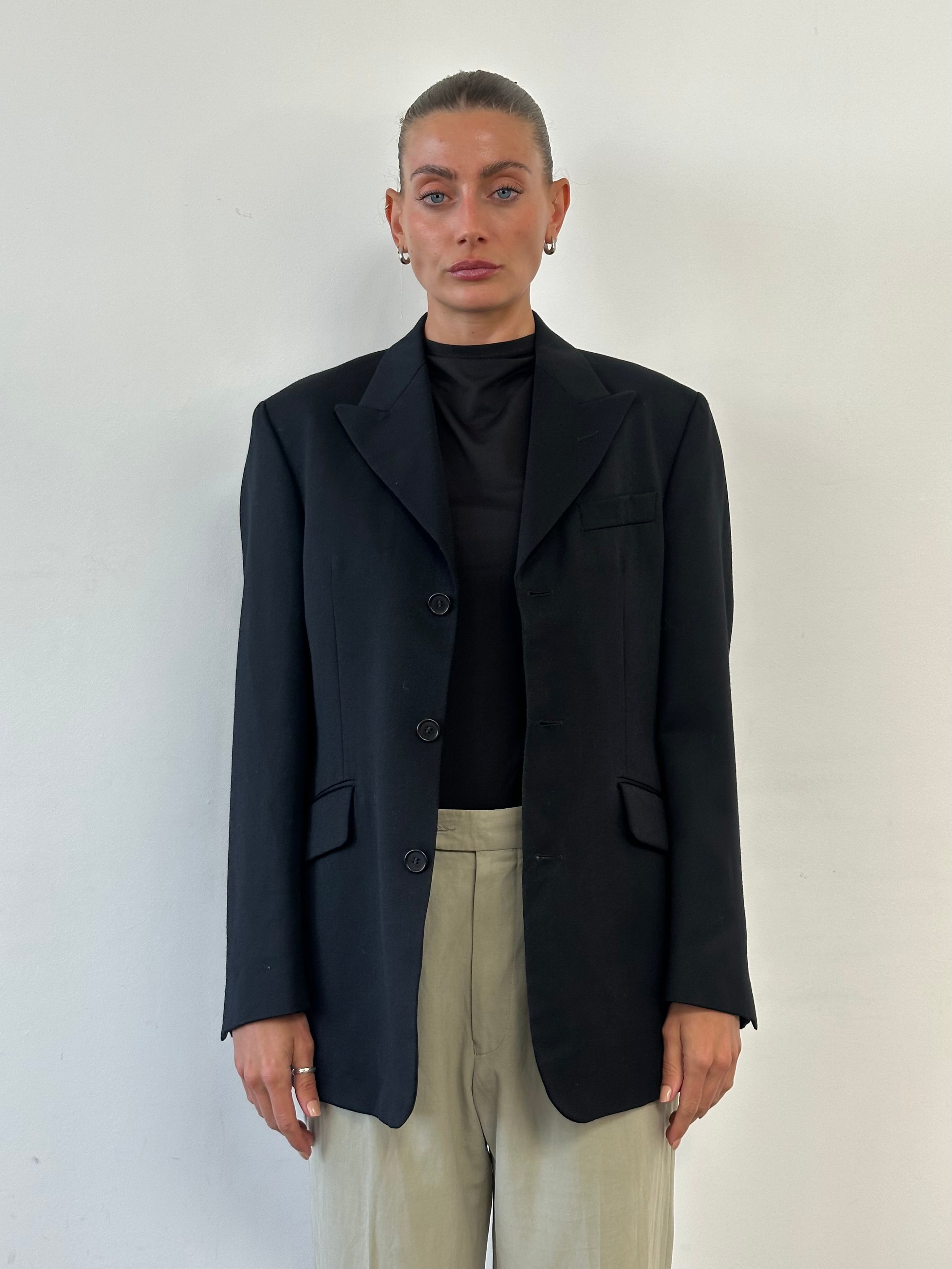 Yves Saint Laurent Pour Homme 1990s pure wool single-breasted blazer, size 36R, in a classic tailored style.
