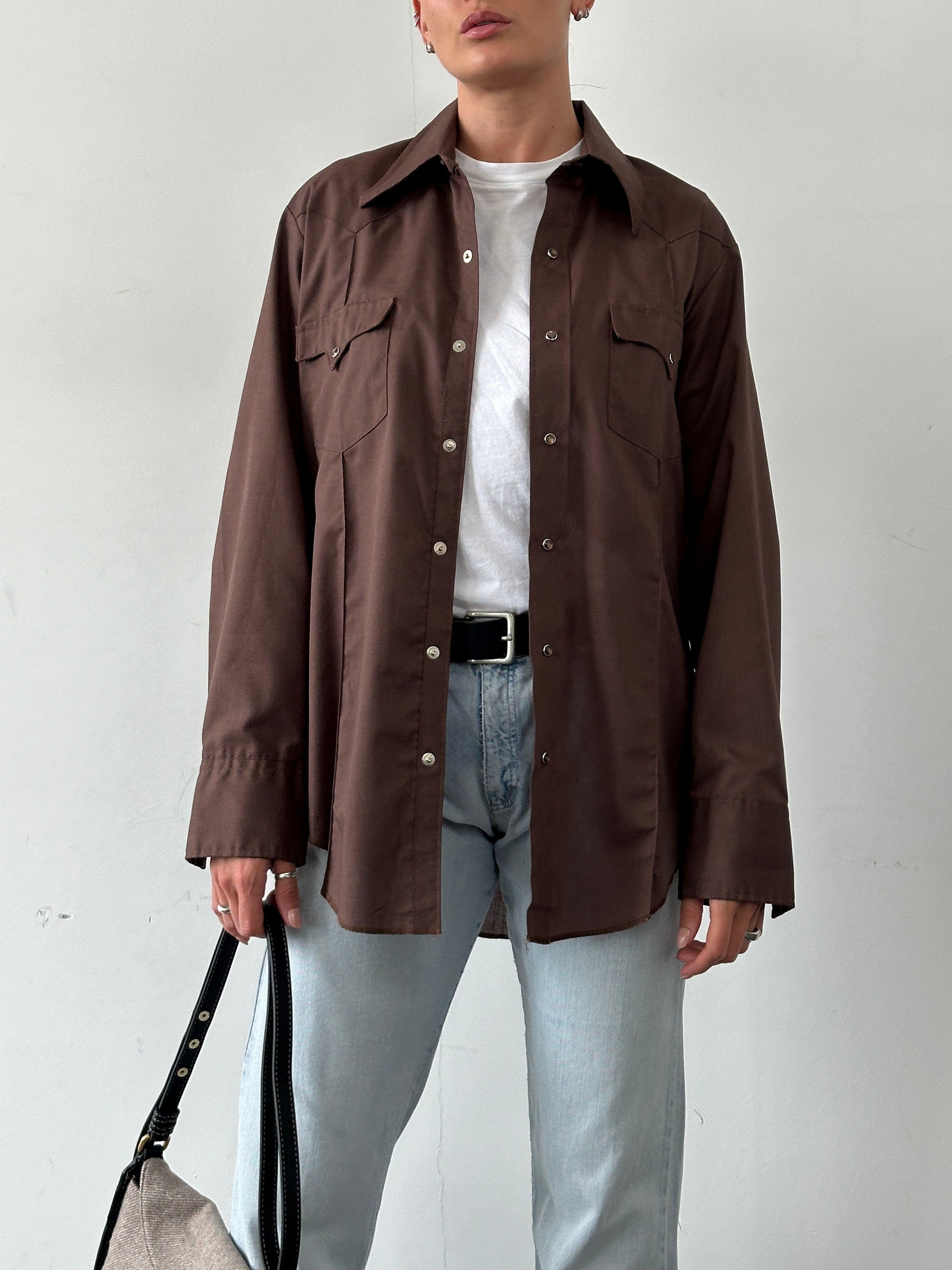 Vintage Western cotton dagger collar shirt in M/L size, featuring classic Western style and detailed collar design.
