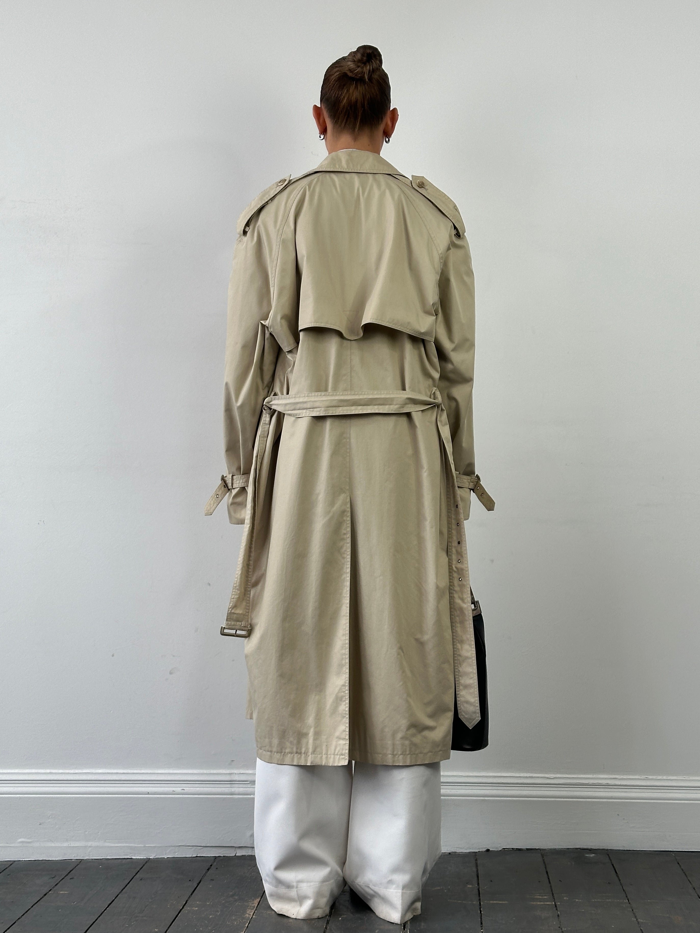 Yves Saint Laurent 80s Cotton Double Breasted Belted Coat - XXL - SYLK