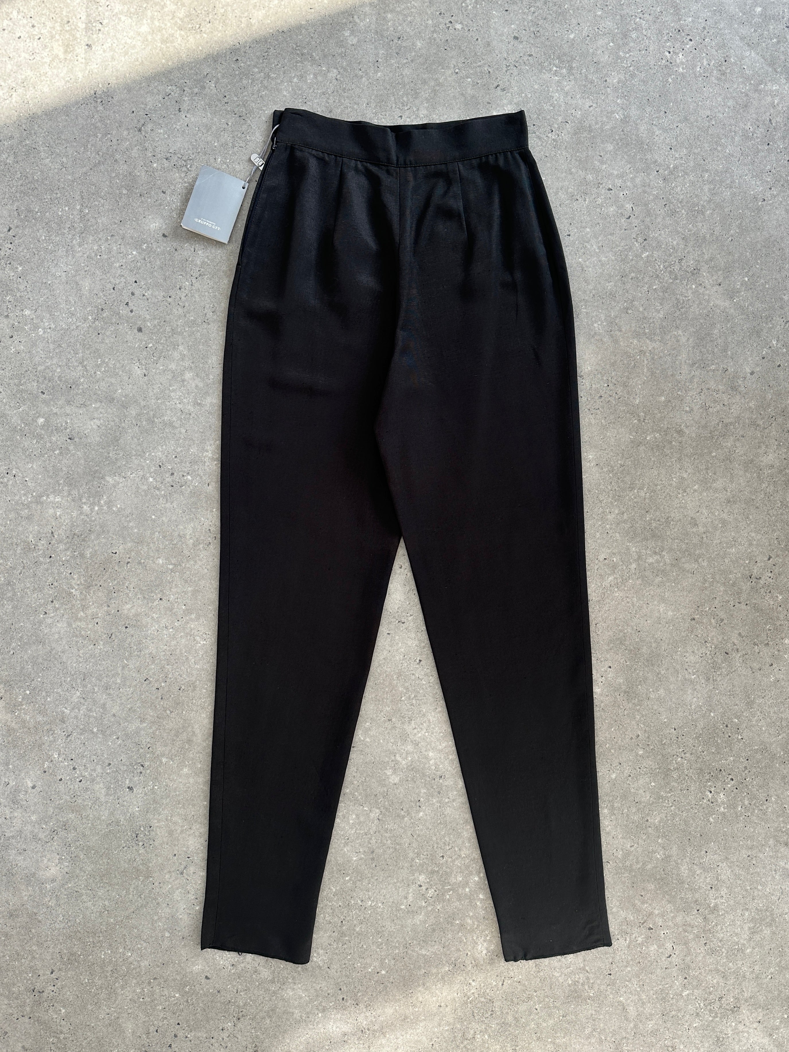 Christian Dior 1990s silk tapered leg trousers, W24, featuring elegant high-waisted design and classic Dior craftsmanship.