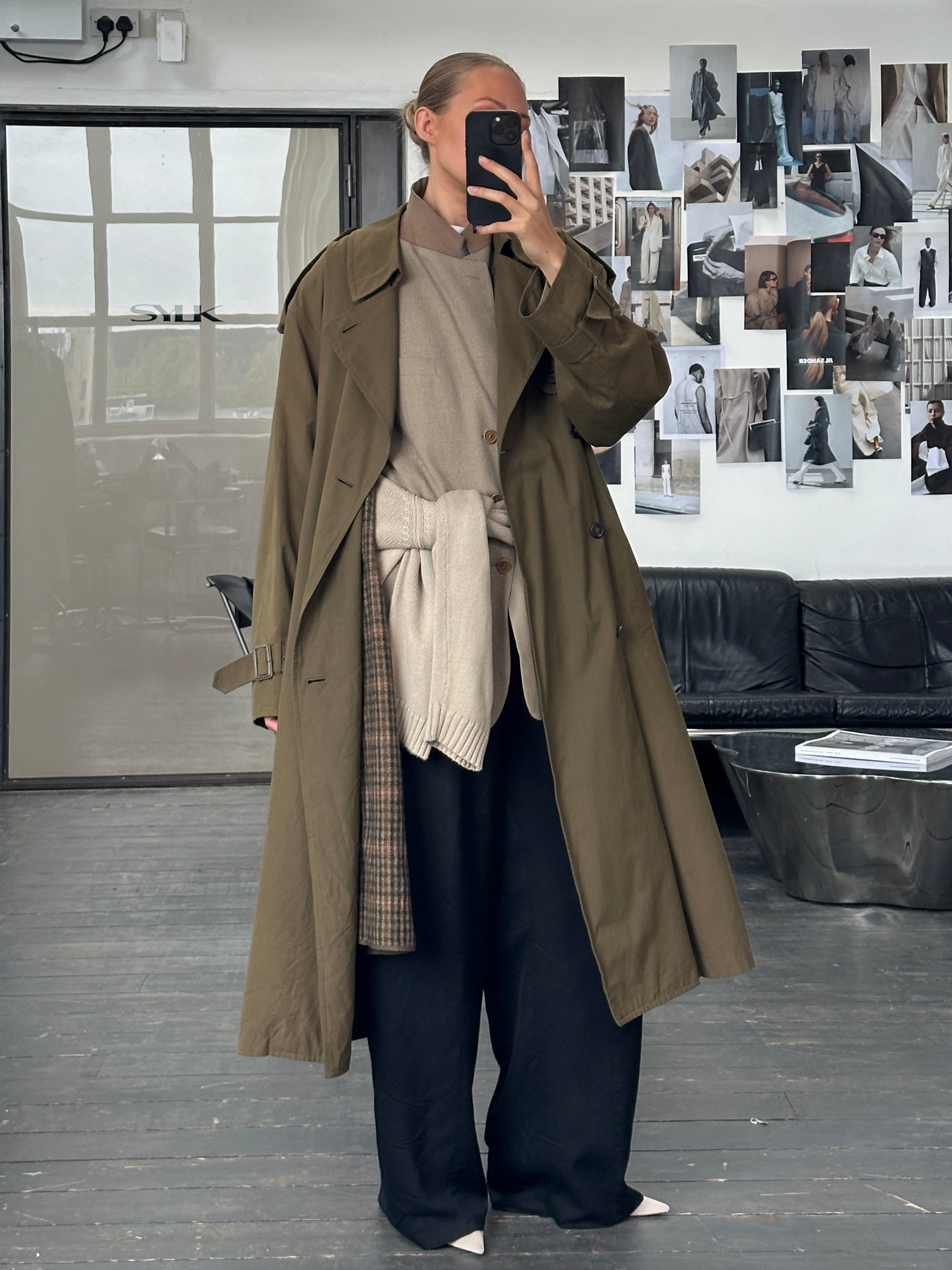 London Fog 1980s high neck belted trench coat in XXL, shown front view with classic design and belt detail.
