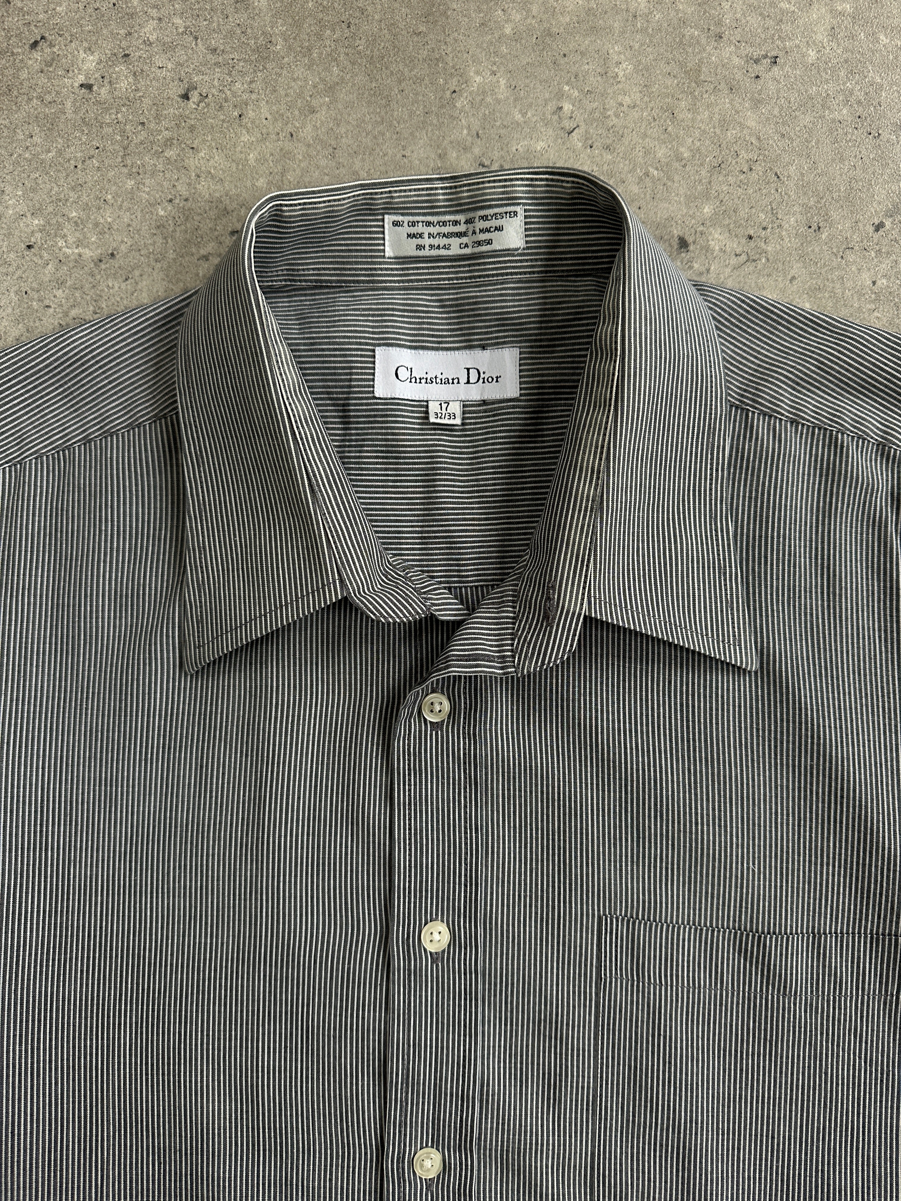 Christian Dior 1990s striped cotton shirt in size L, featuring a classic button-up design and vibrant color blocking.