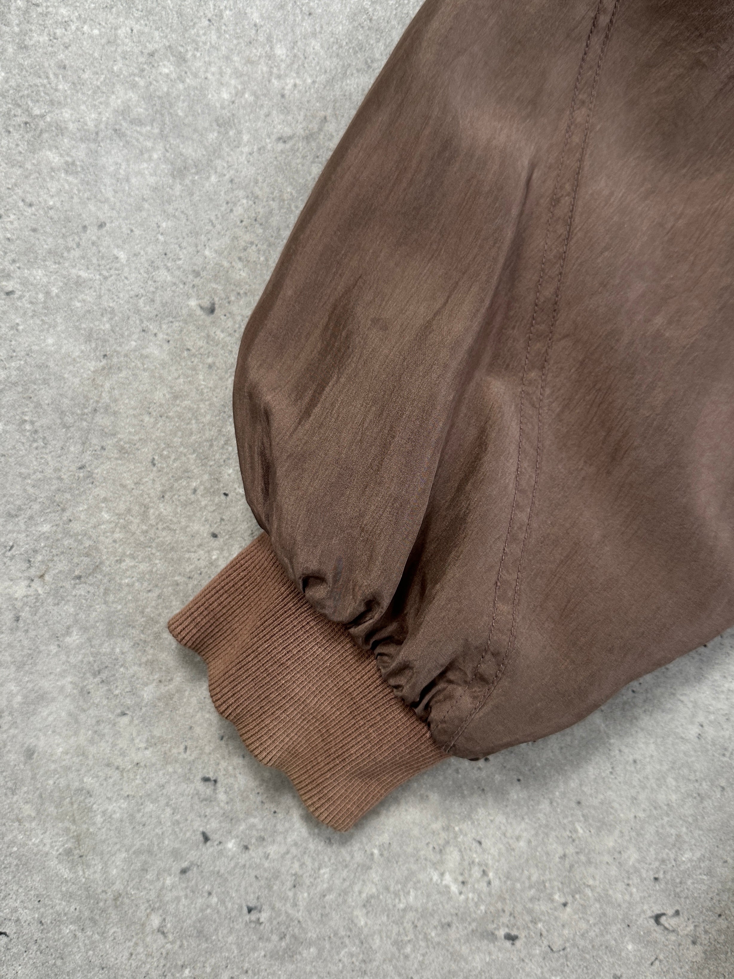 Vintage pure silk bomber jacket in XL, showcasing a sleek design with a smooth silk finish and classic collar.