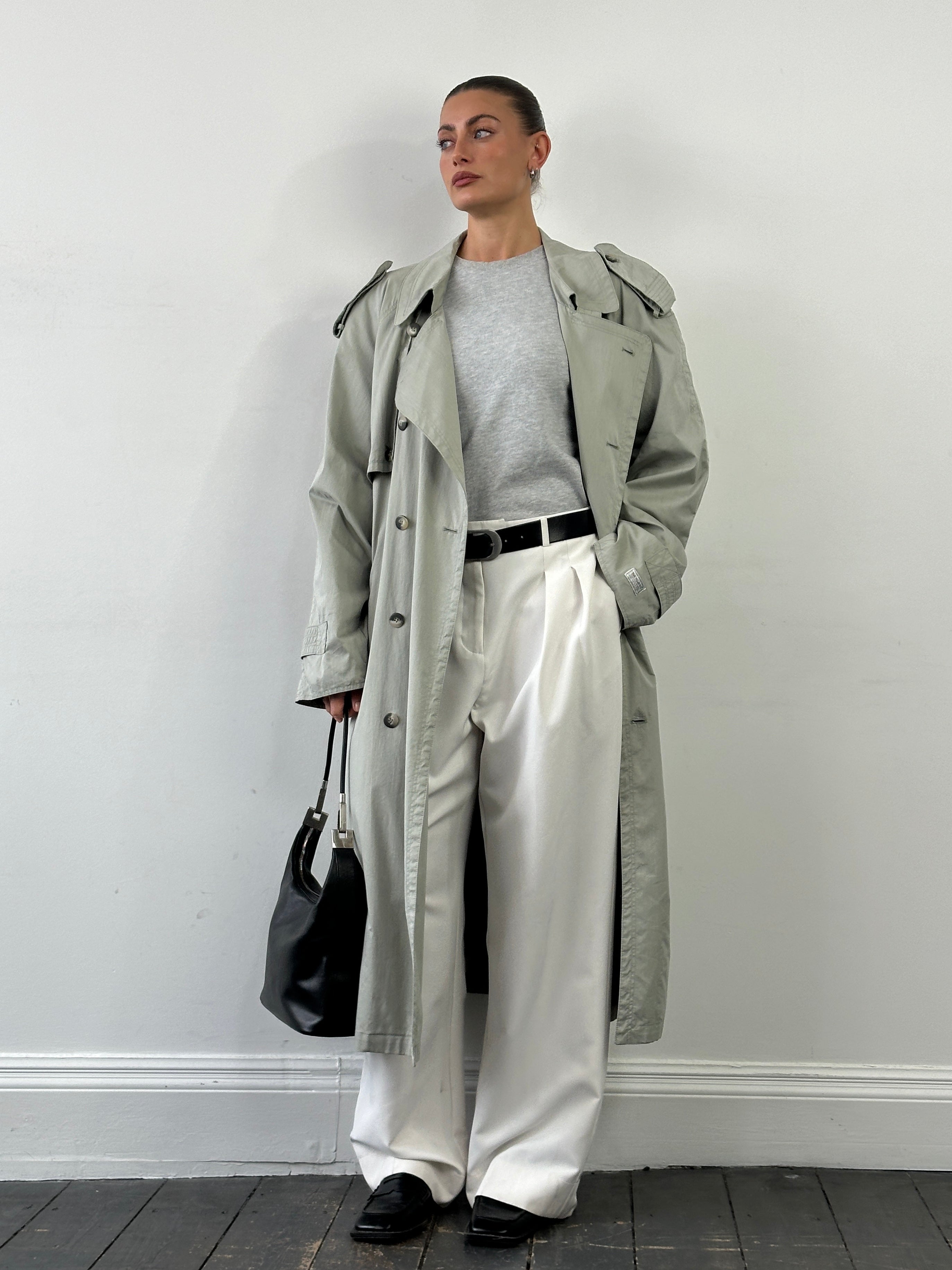 Vintage Cotton Double Breasted Belted Trench Coat - XXL - SYLK