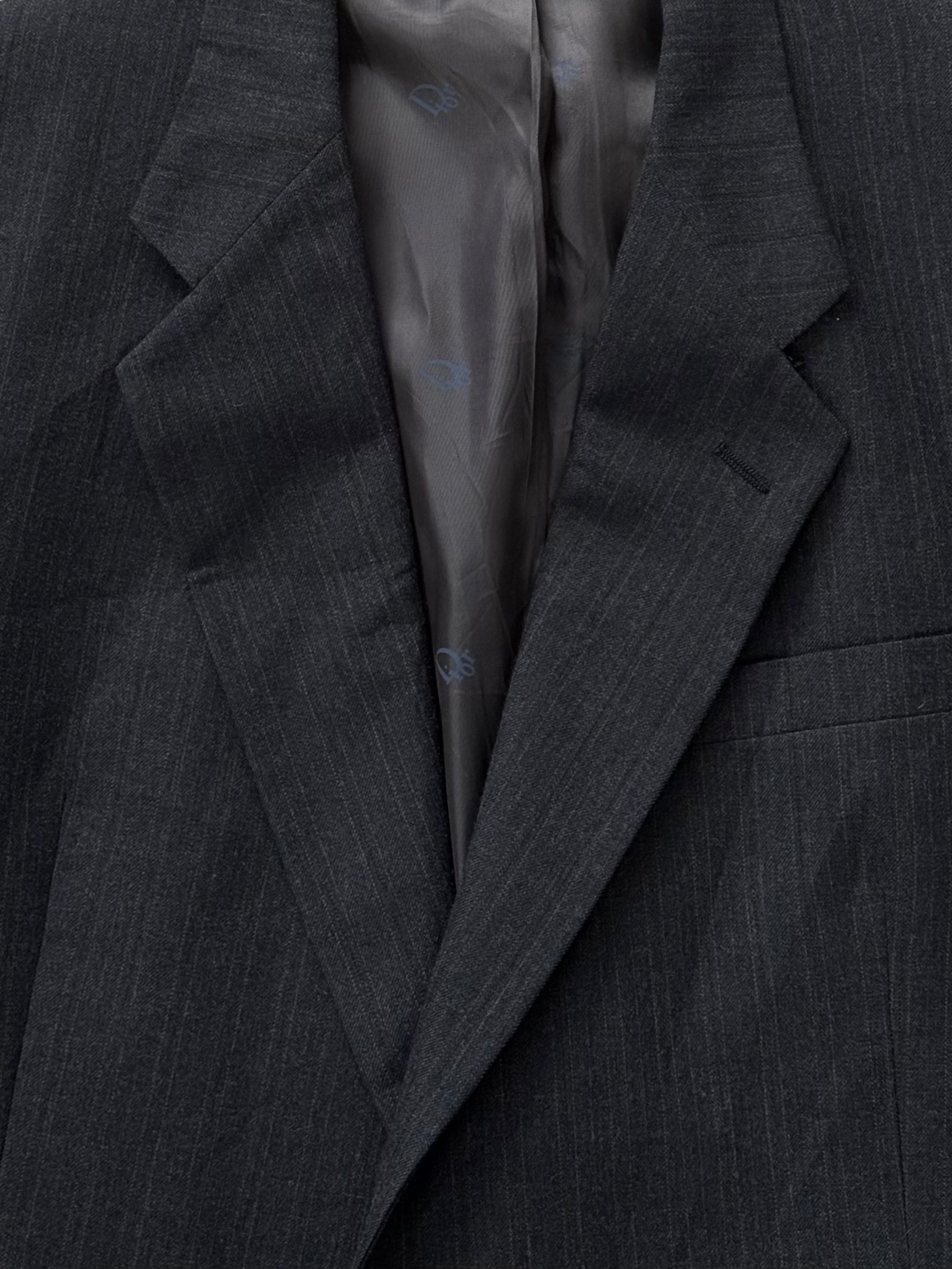 Christian Dior Monsieur 1980s pure wool stripe blazer in size 44R/XL, featuring classic tailored design and bold striped pattern.