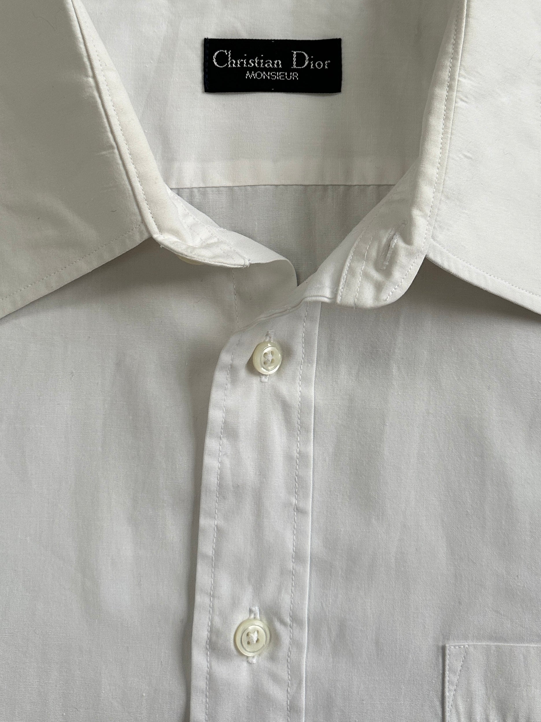 Christian Dior Monsieur 1990s white cotton shirt, XL size, with classic collar and button-down front, casual and stylish men's shirt.