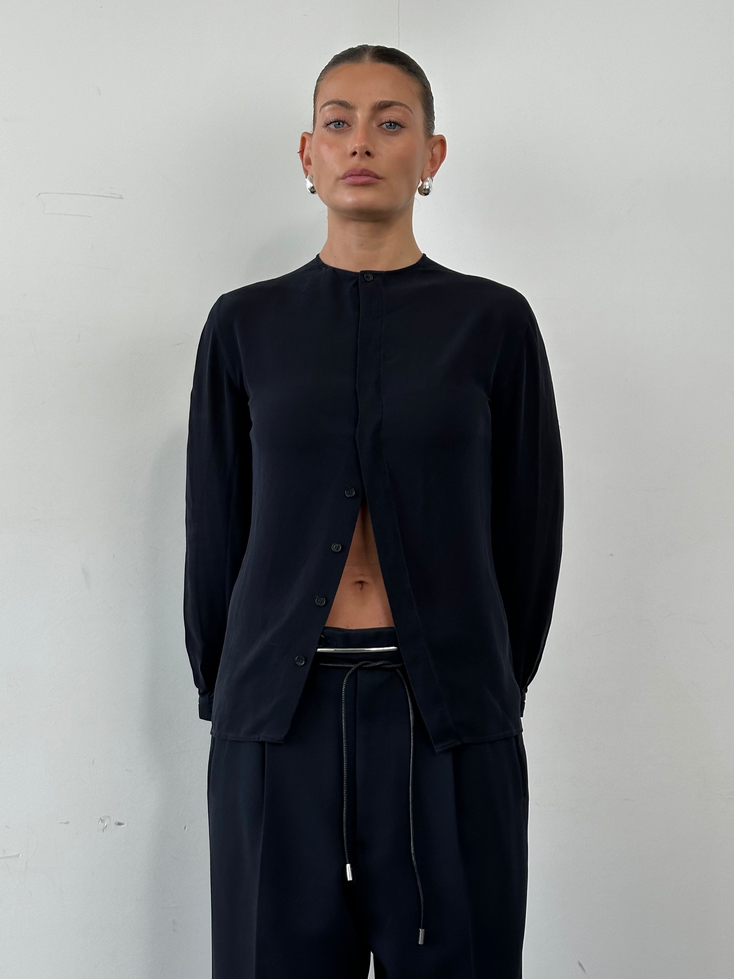 Giorgio Armani Black Label Silk Button Back Top - S - SYLK