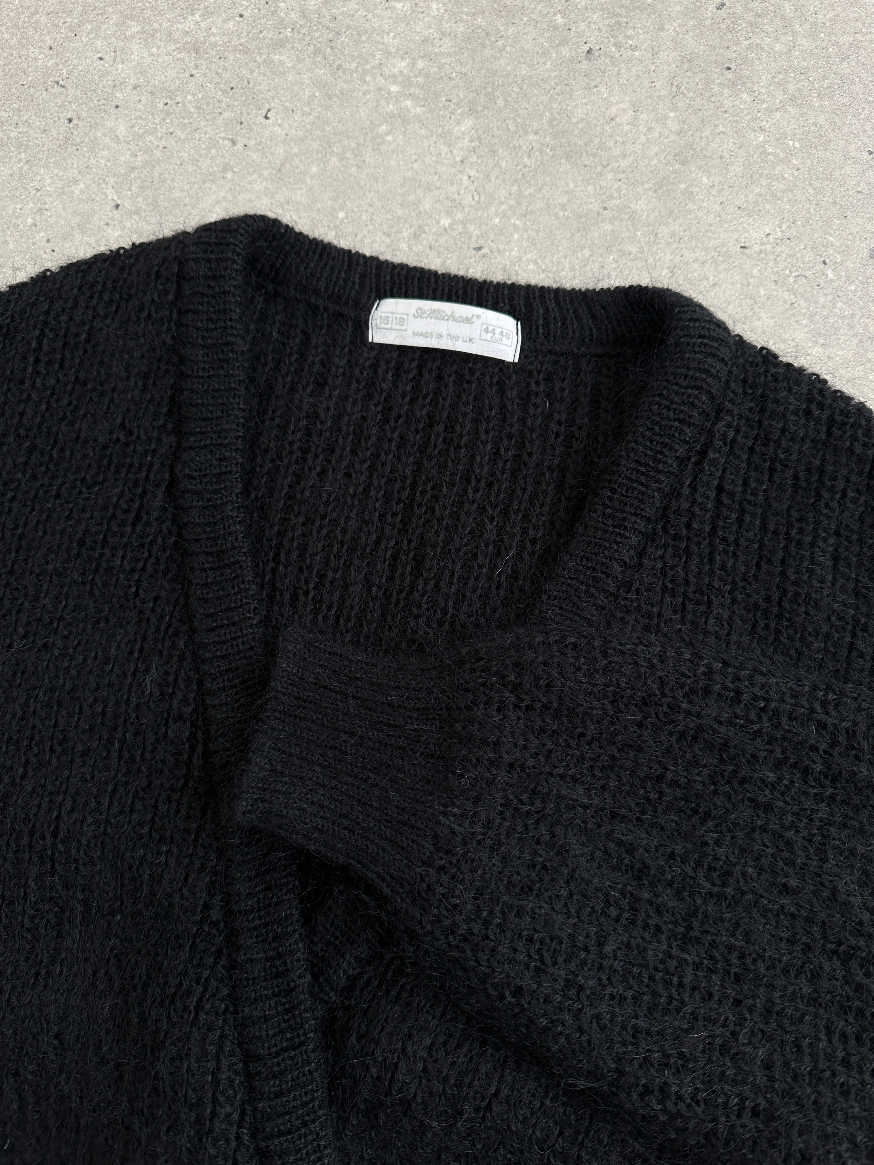 St Michael British 90s mohair double-breasted cardigan in M/L size, featuring a classic knit design with buttons and a tailored fit.