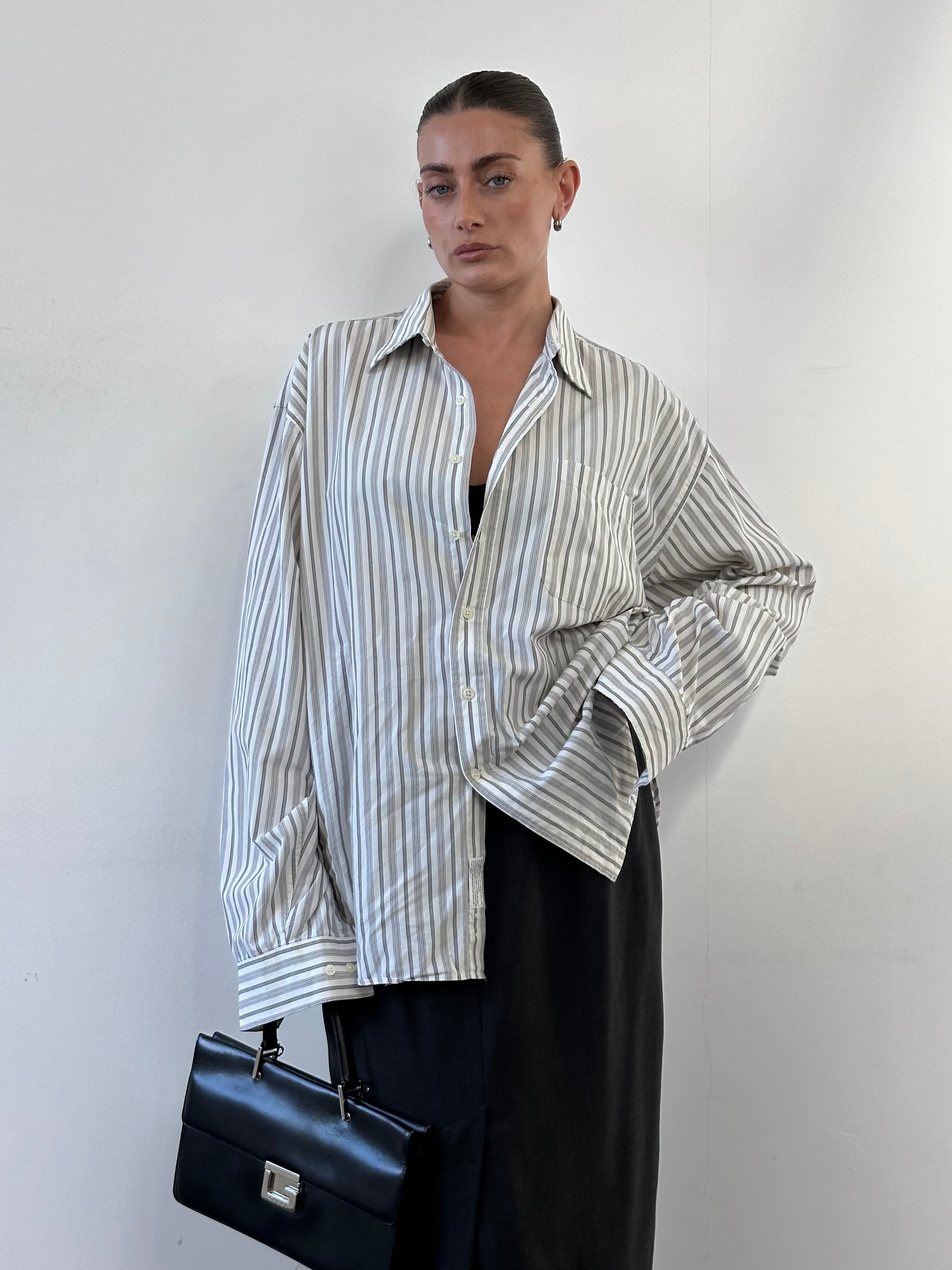 Christian Dior striped pure cotton shirt in XL, front view showing classic design and button-down collar.