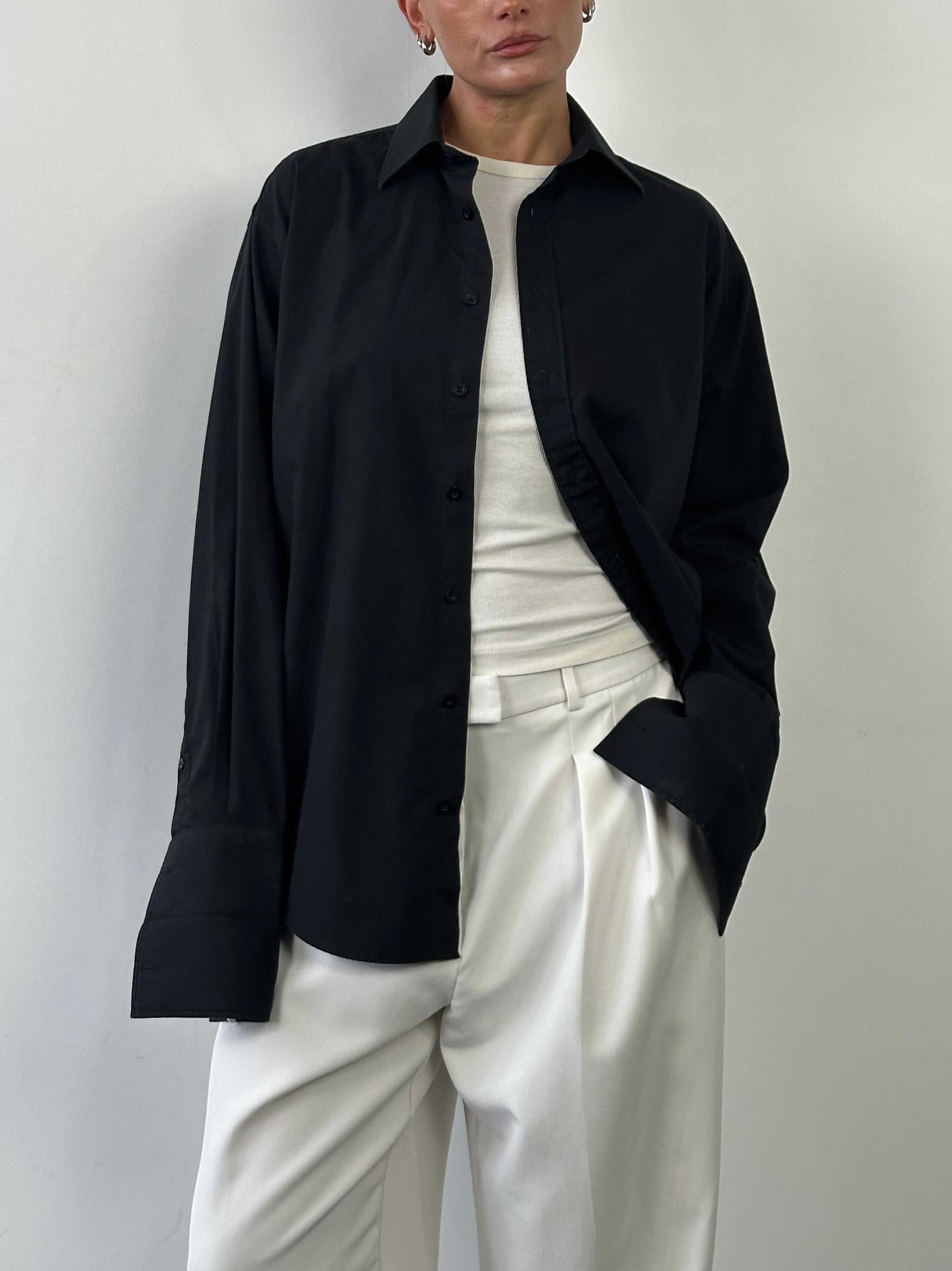 Yves Saint Laurent Pour Homme cotton logo dress shirt in size L, featuring classic collar and button-front design.