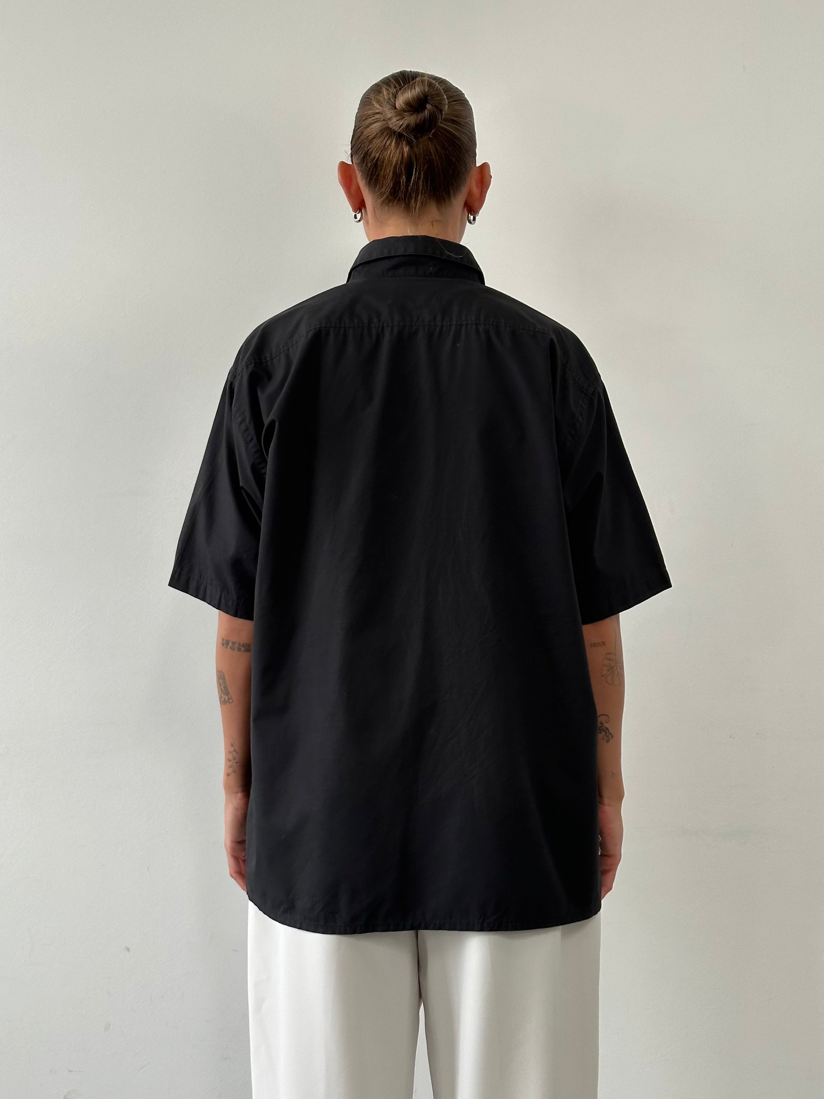 Yves Saint Laurent Pour Homme cotton short sleeve logo shirt in XL, featuring the iconic YSL branding on the front.